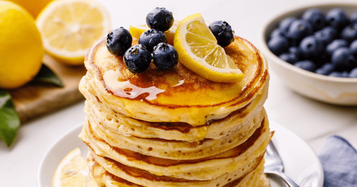 A stack of lemon ricotta pancakes.