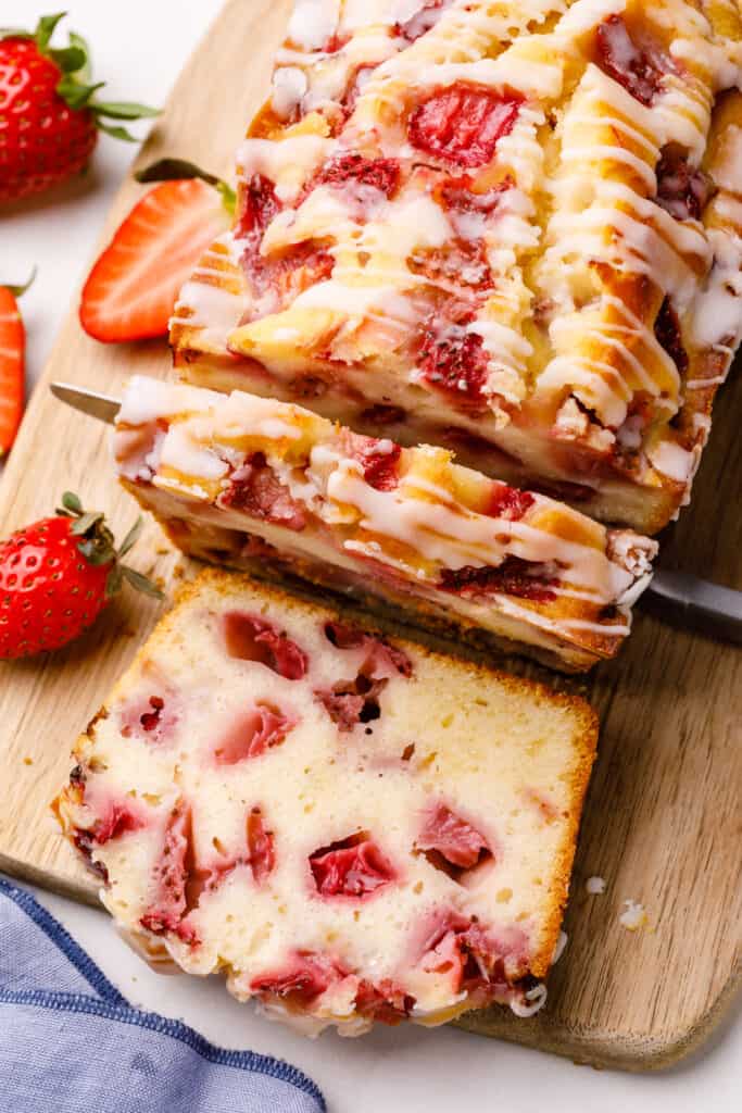 sliced strawberry bread on a table 