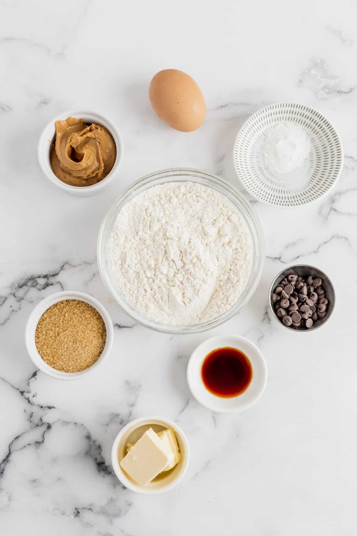 ingredients to make chocolate chip peanut butter blondies