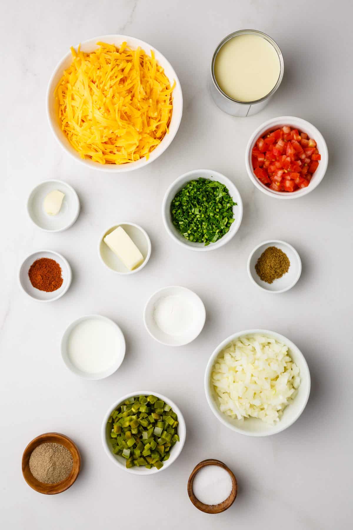 ingredients to make homemade queso dip