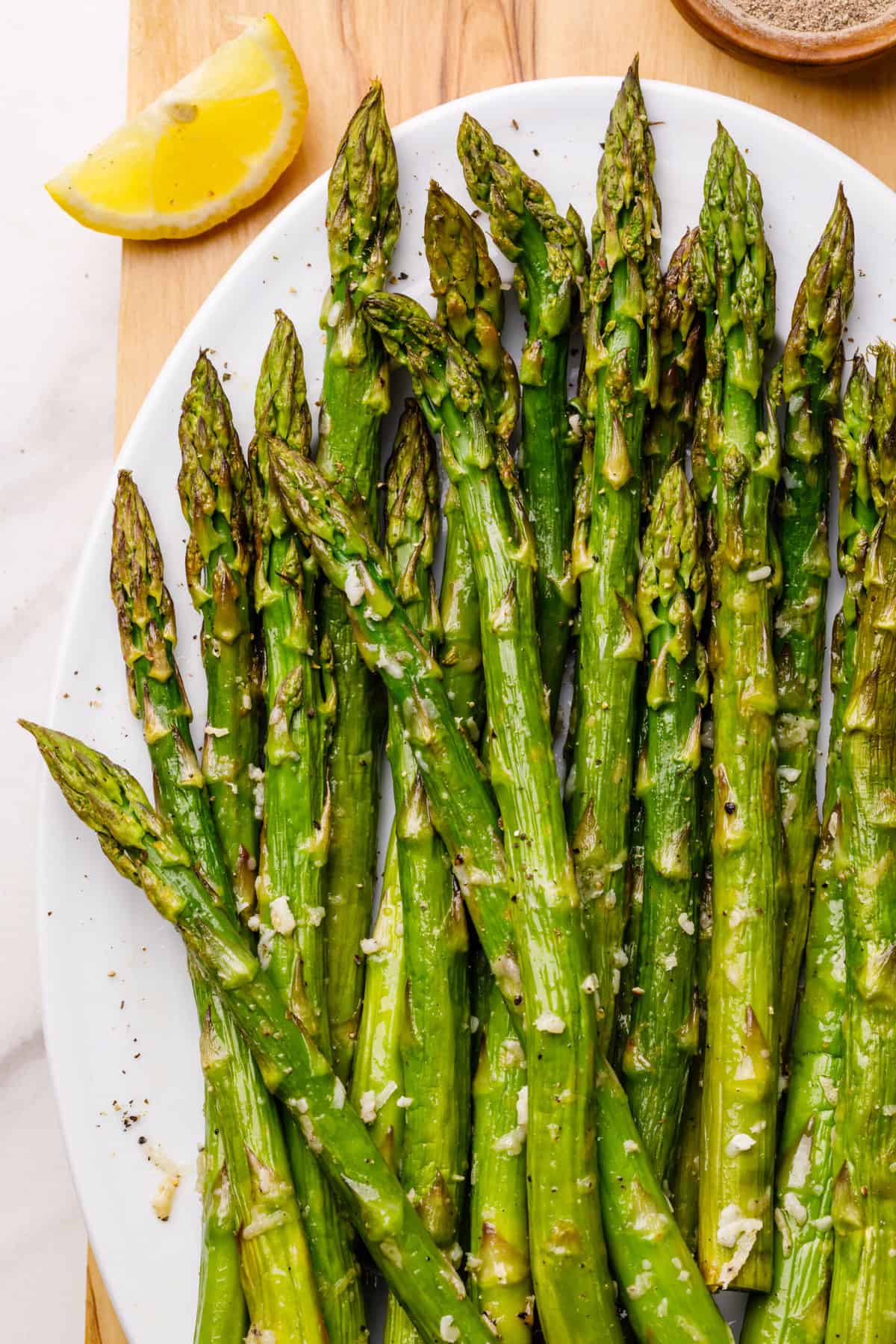 close up image of roasted asparagus