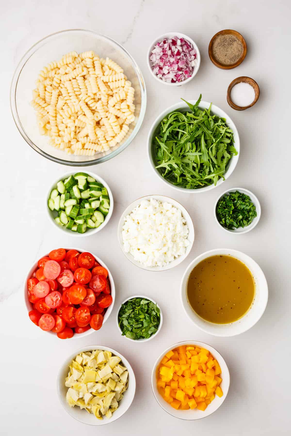 ingredients to make summer pasta salad