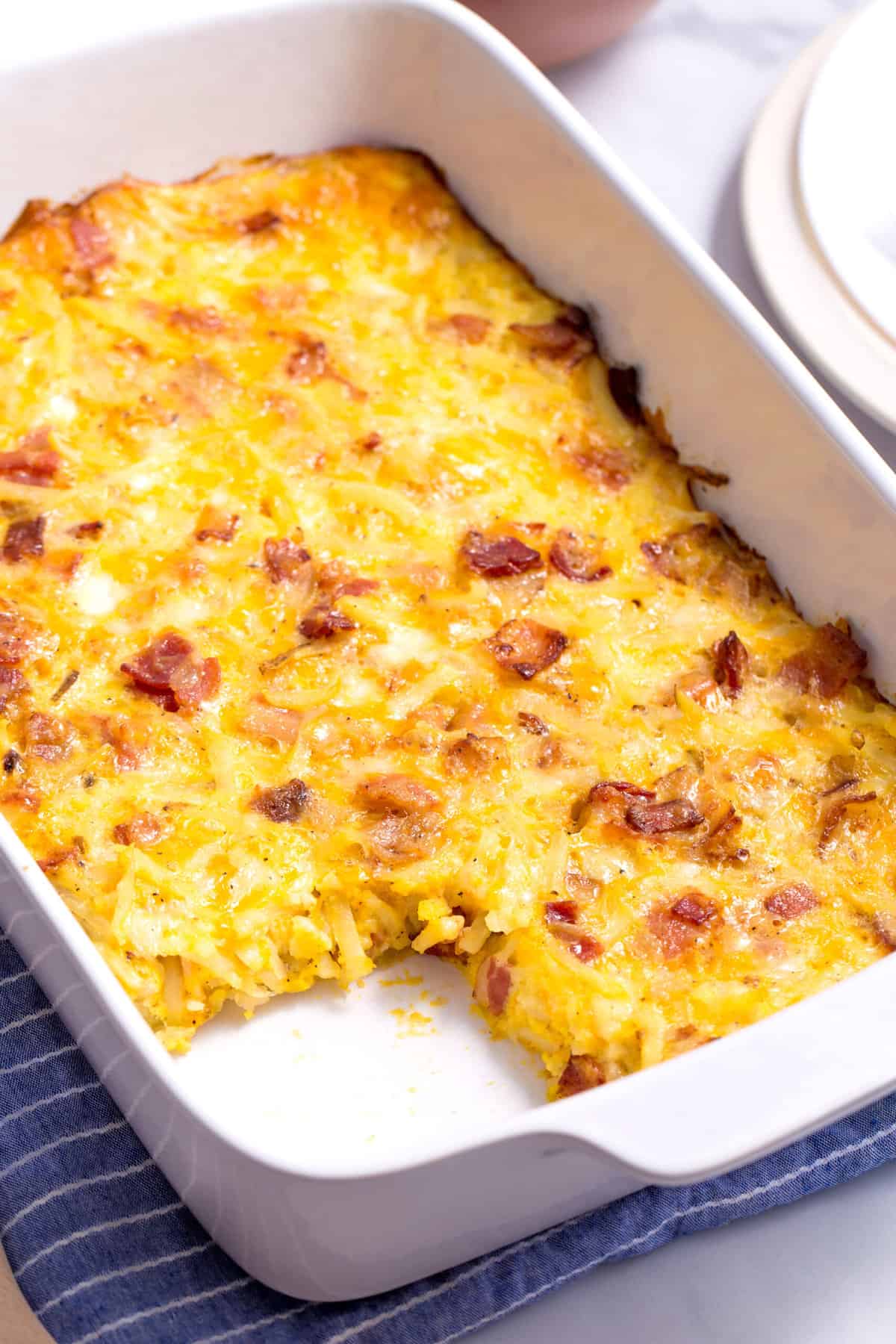 cross section image of amish breakfast casserole in the dish