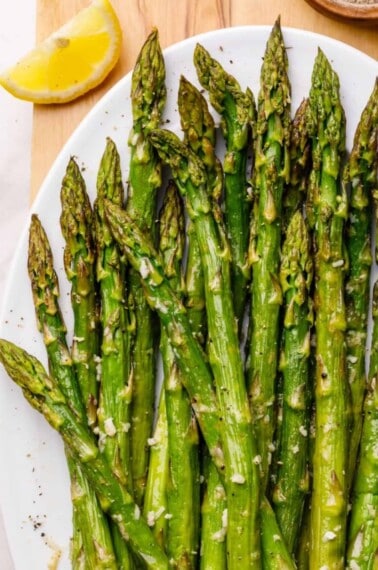Asparagus spears on a plate.