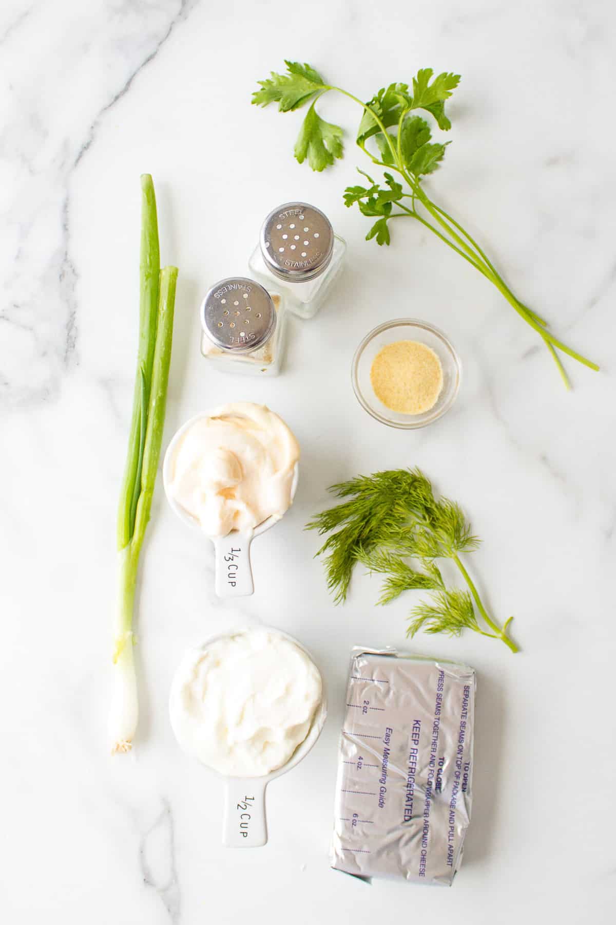 ingredients to make herb cream cheese dip