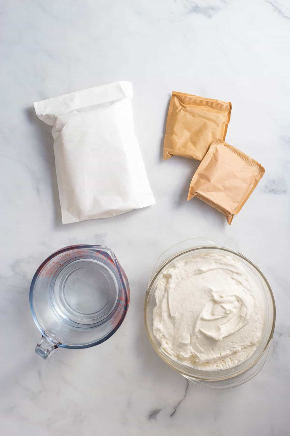 ingredients to make red, white and blue jello poke cake