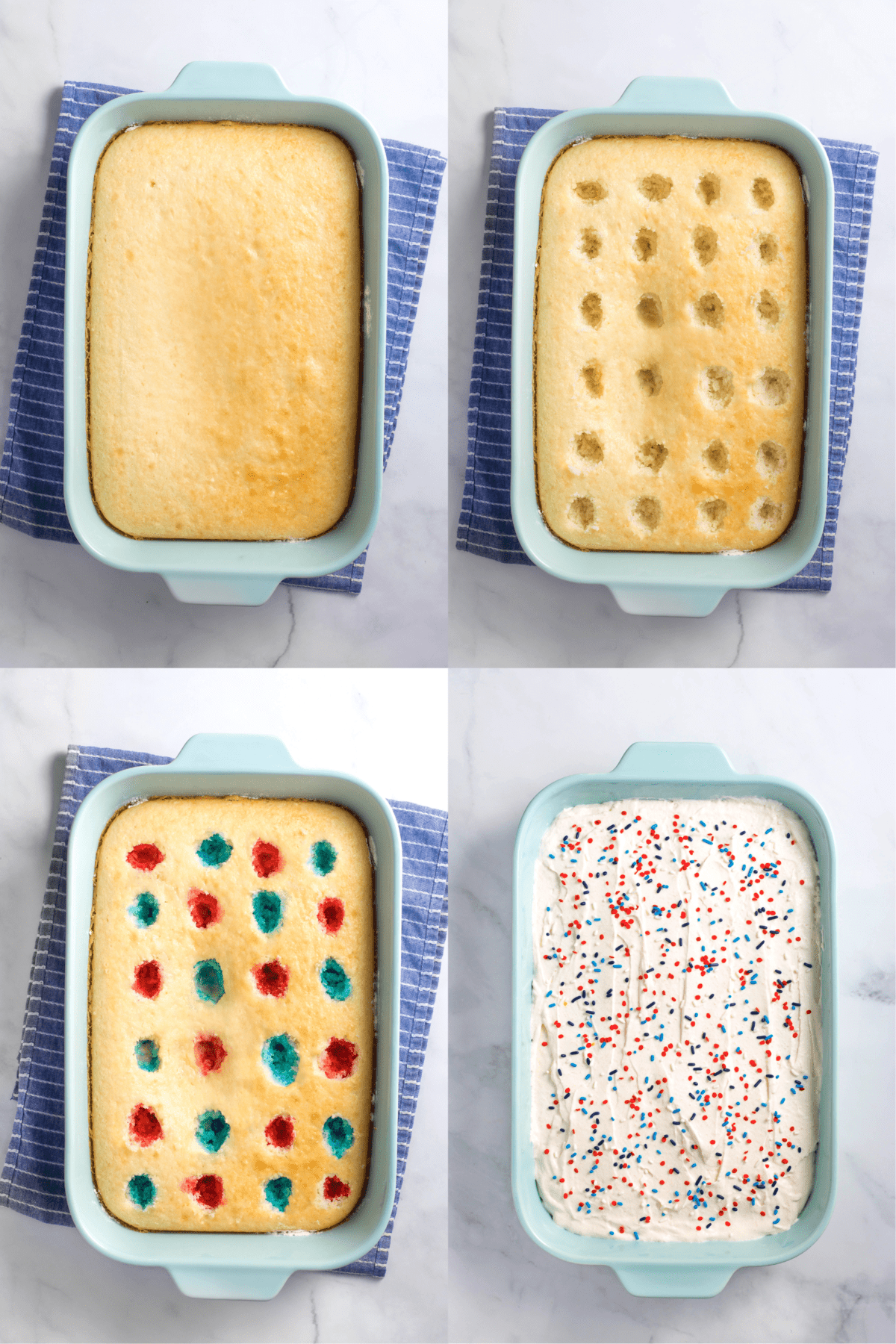 steps to make red, white and blue jello poke cake