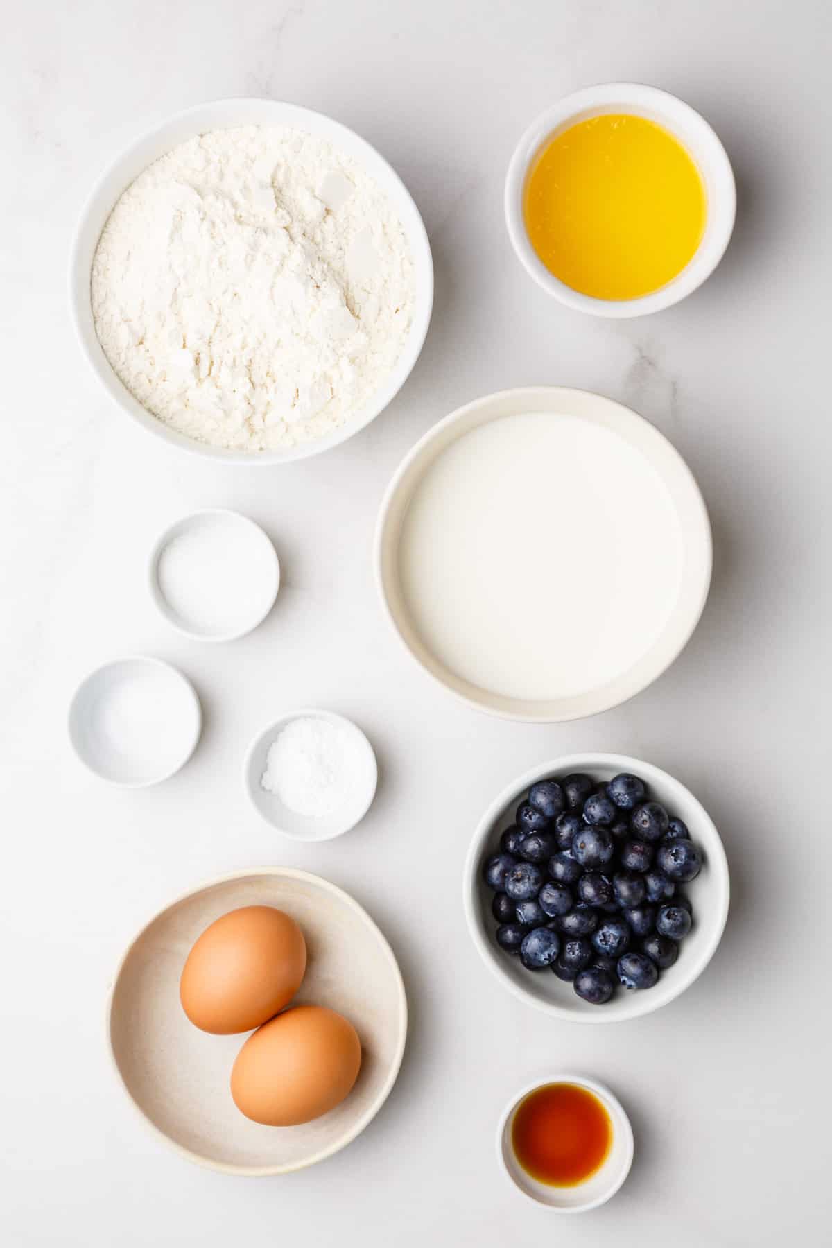 ingredients to make homemade blueberry waffles