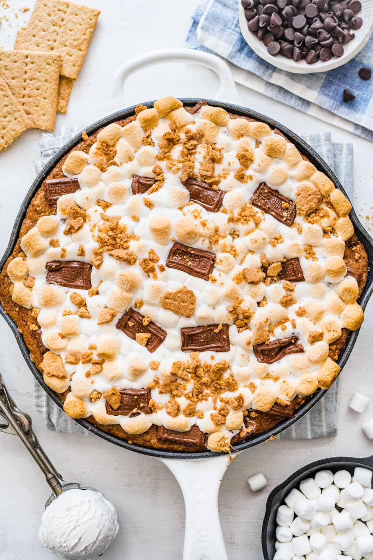 top down view of skillet smores cookie