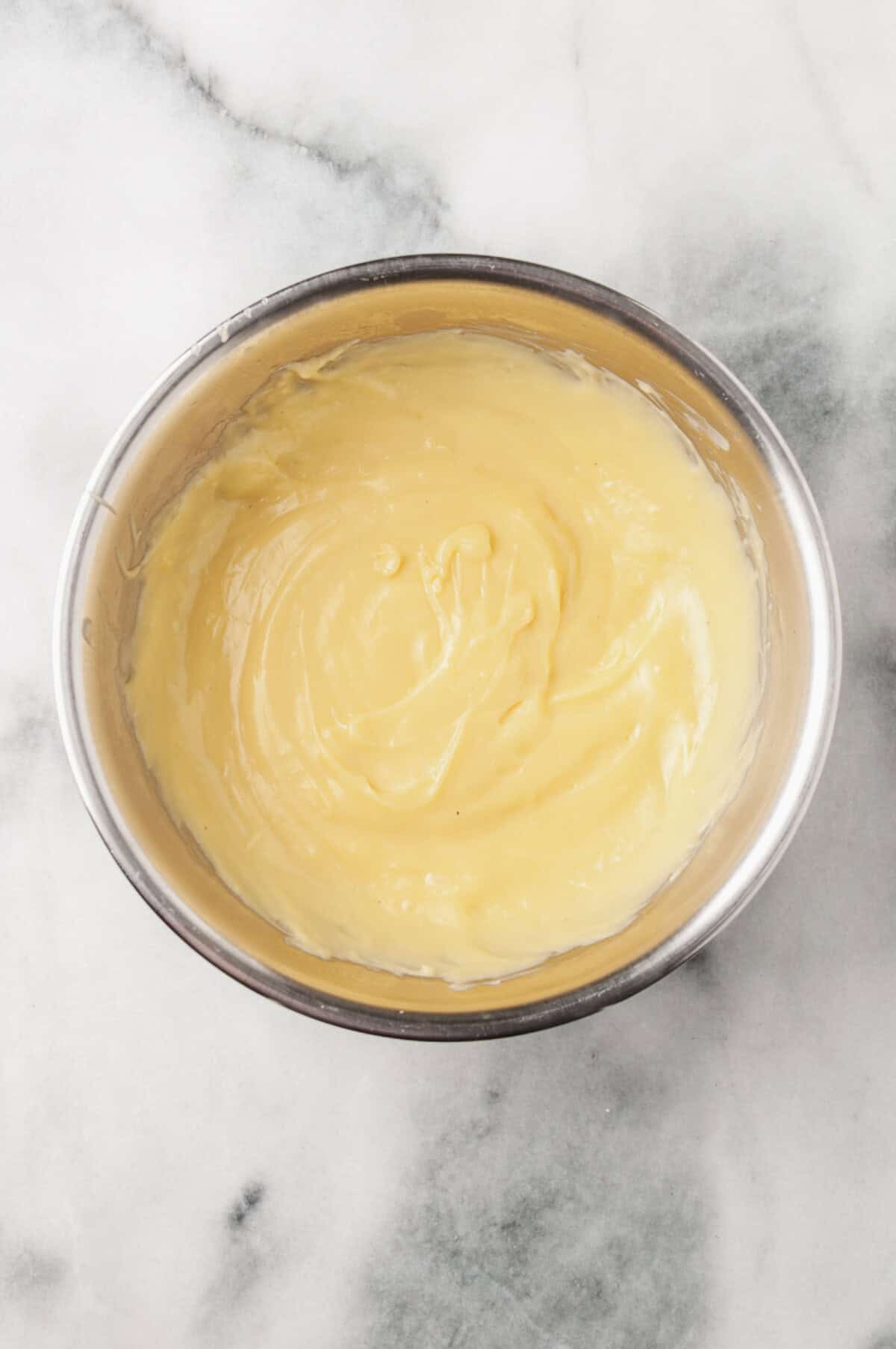 Pastry cream in mixing bowl.