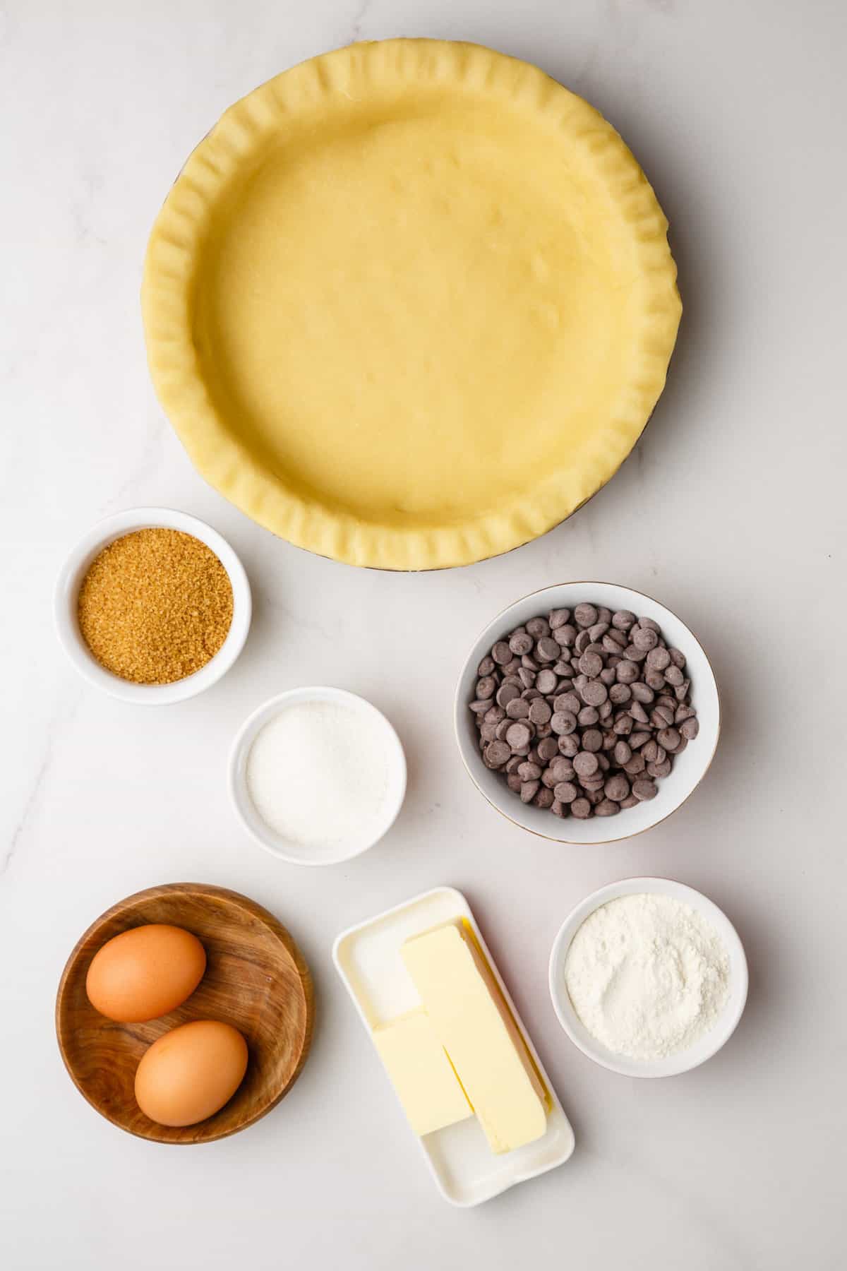 ingredients to make chocolate chip pie