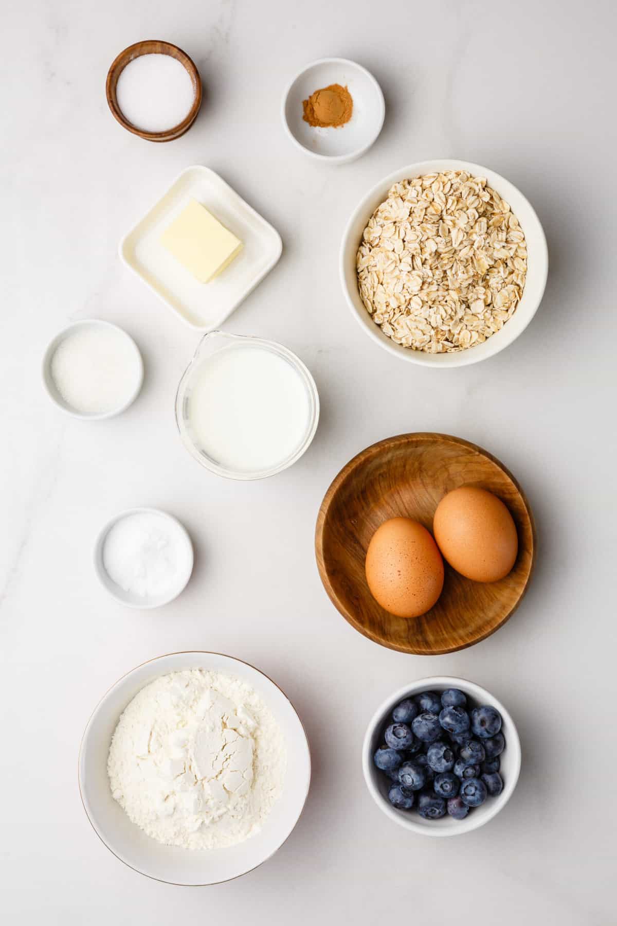ingredients to make blueberry oatmeal pancakes