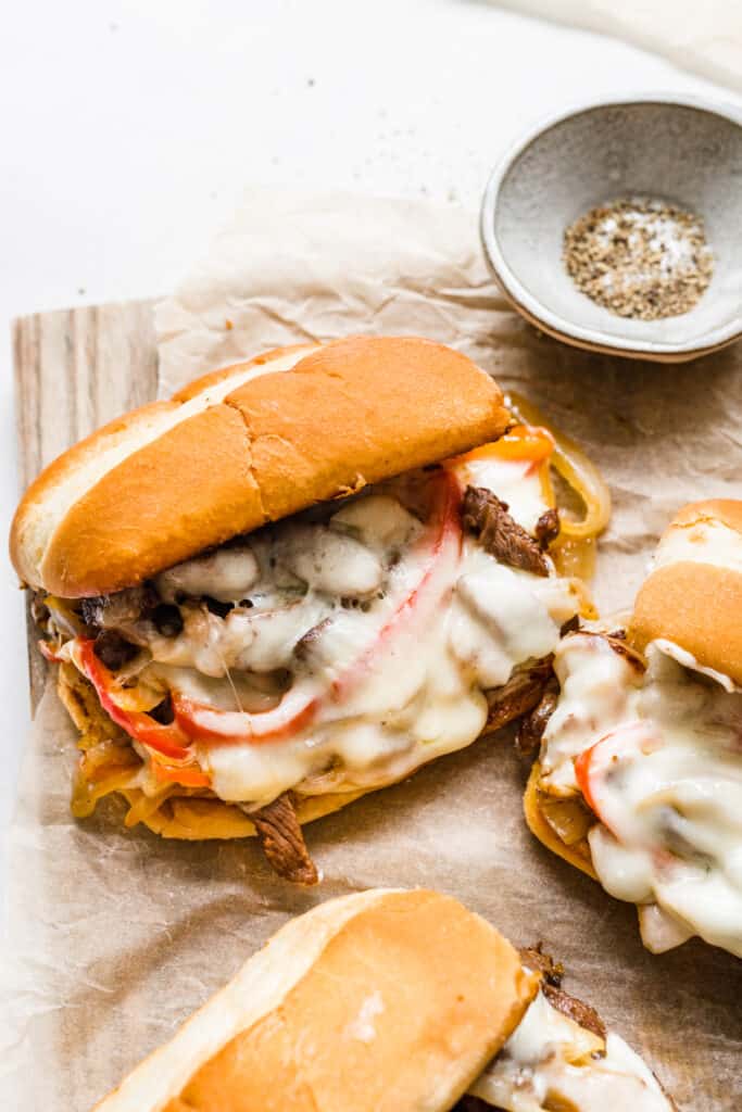 Philly cheesesteak sandwiches.