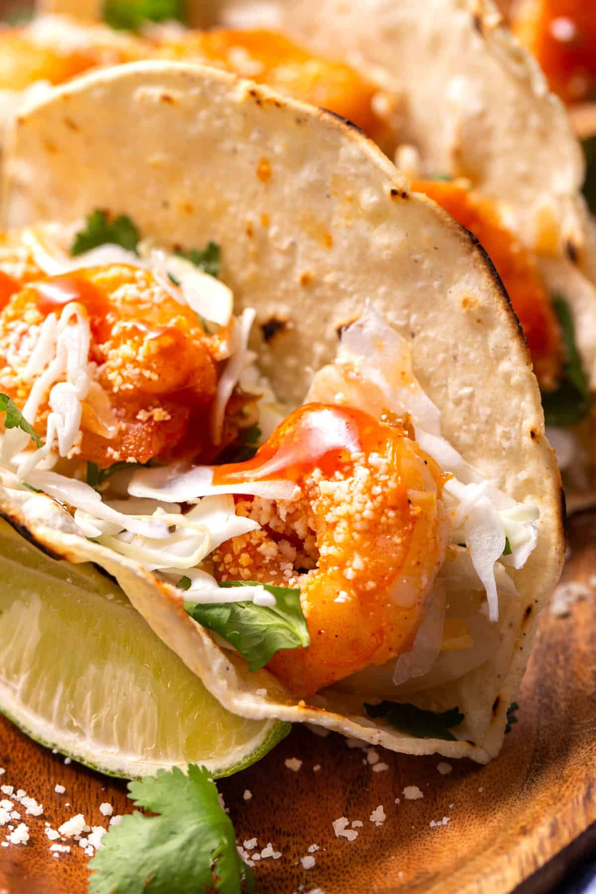 close up image of shrimp tacos