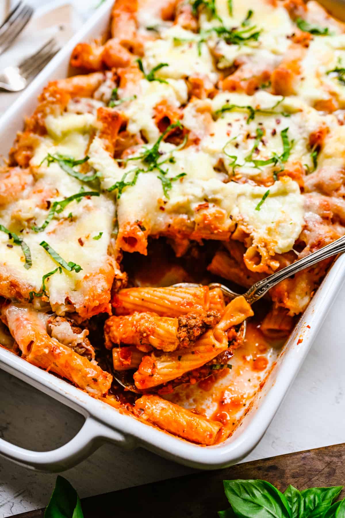 spoonful of baked rigatoni