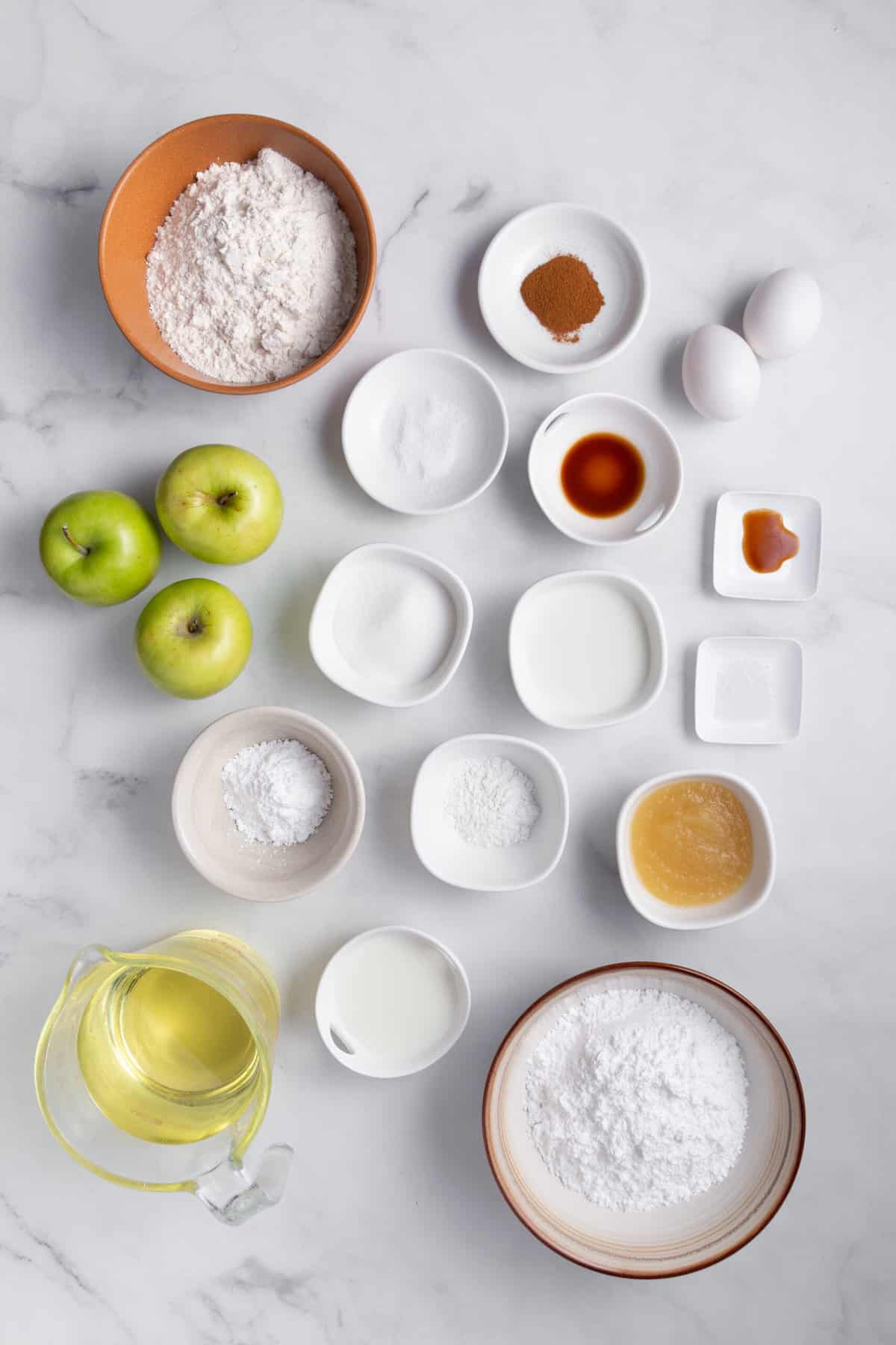 ingredients to make apple fritters and glaze