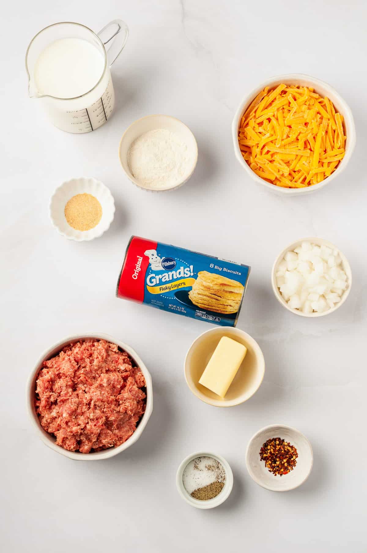 ingredients to make biscuits and gravy