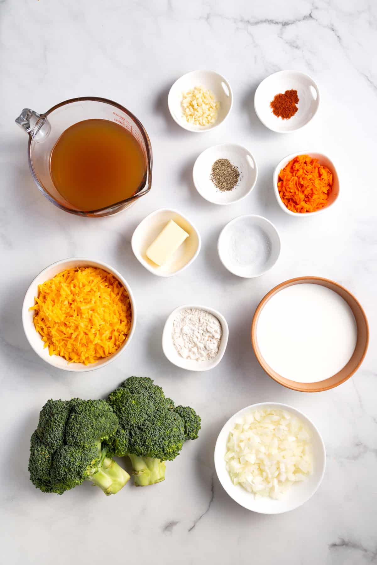 ingredients to make broccoli cheddar soup