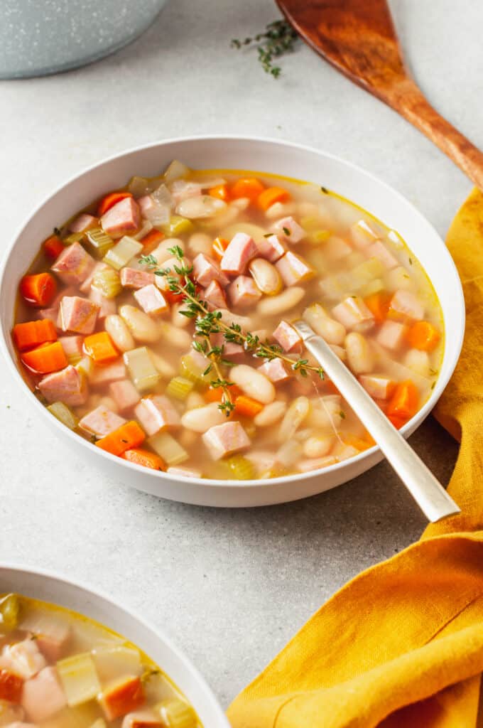 A bowl of ham & bean soup.