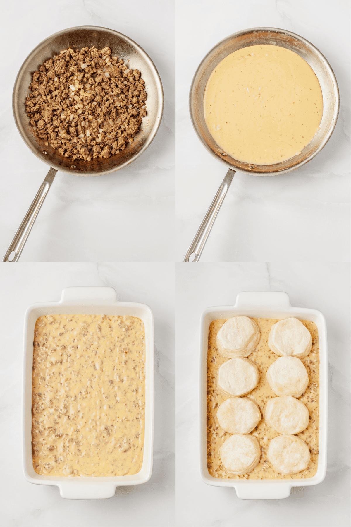 steps to make biscuits and gravy casserole