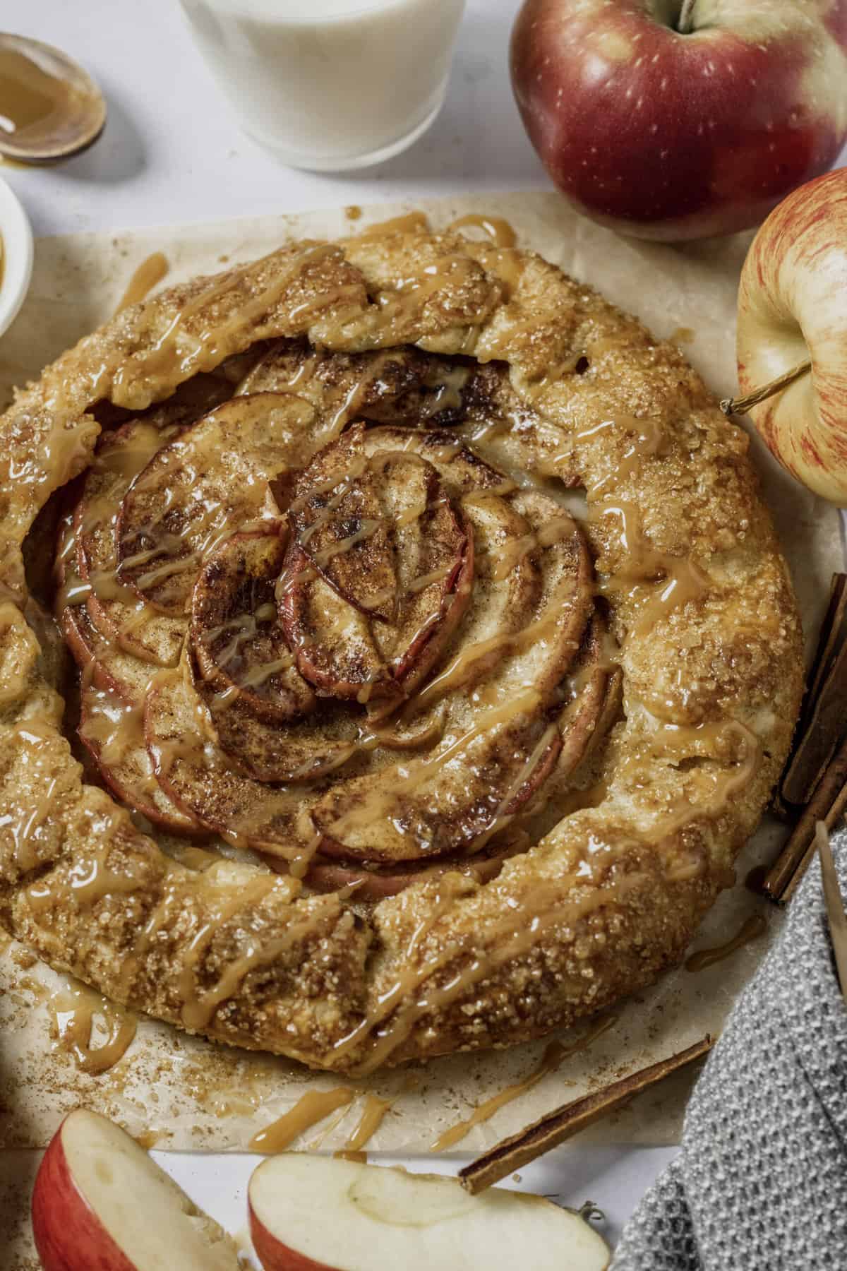top down image of apple galette.