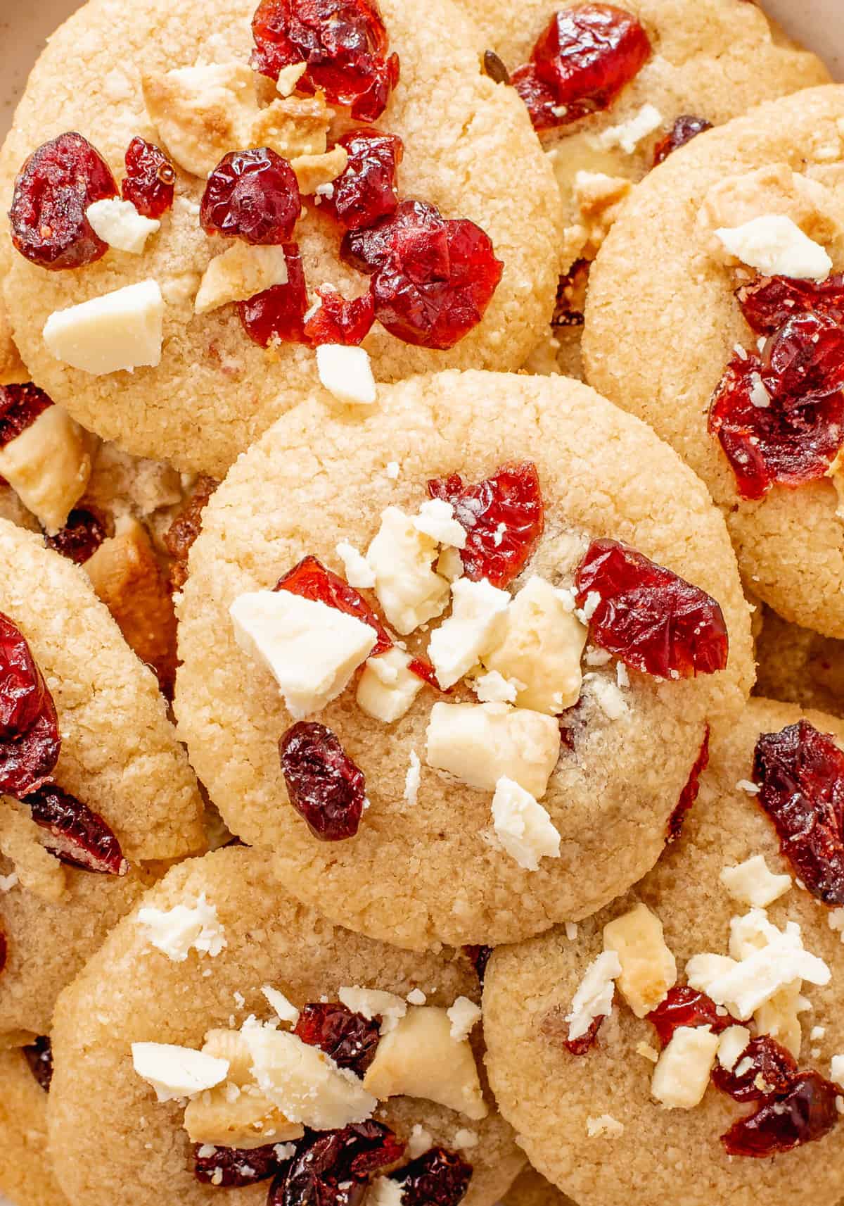 close up image of cranberry white chocolate chip cookies