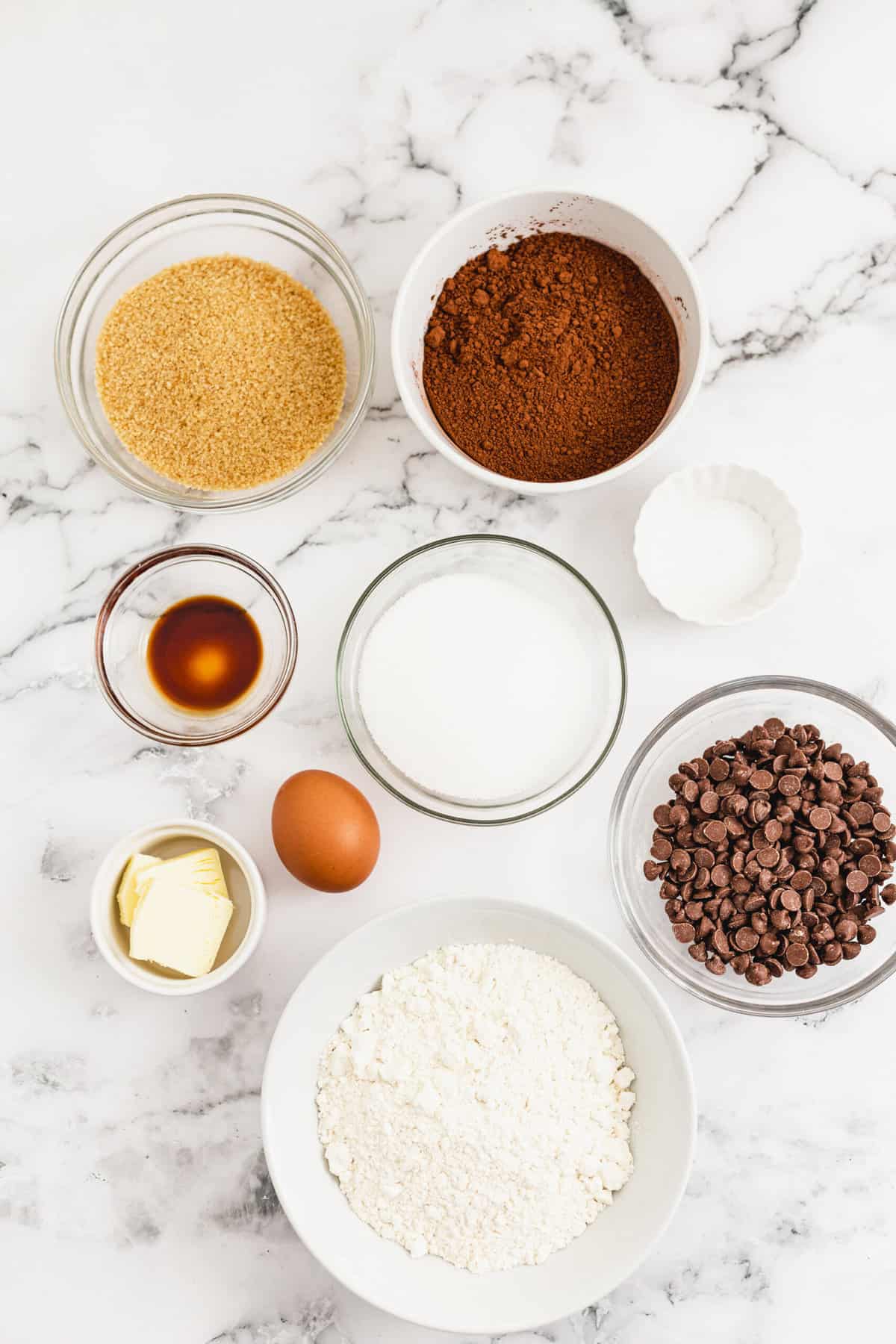 ingredients to make double chocolate chip cookies