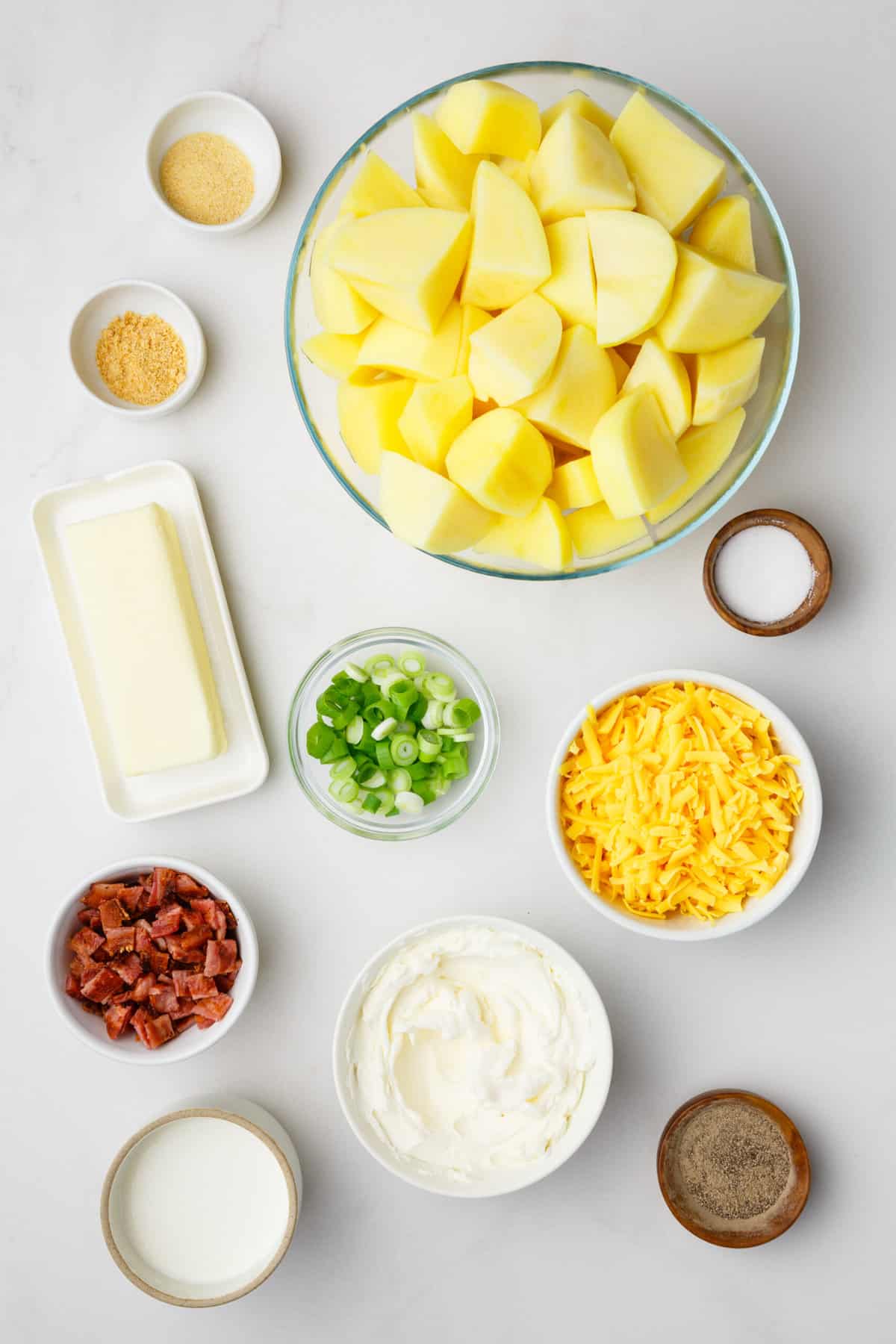 ingredients to make make-ahead mashed potato casserole