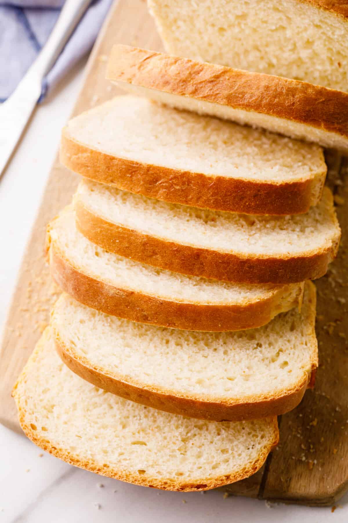 top down image of sliced homemade white sandwich bread