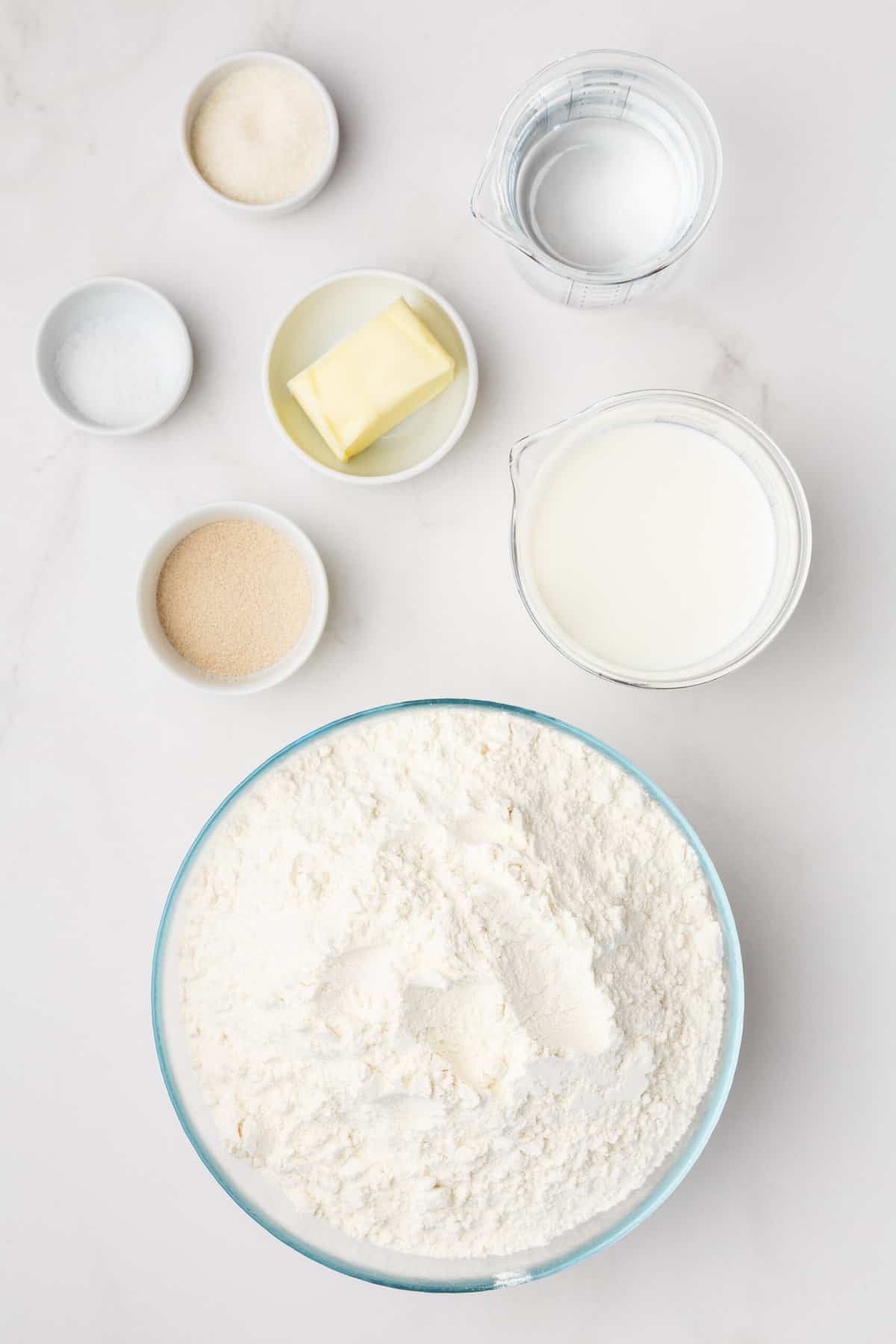 ingredients to make homemade white sandwich bread.