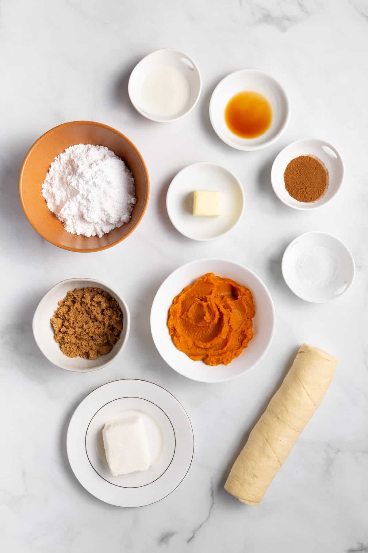 ingredients to make pumpkin cinnamon rolls