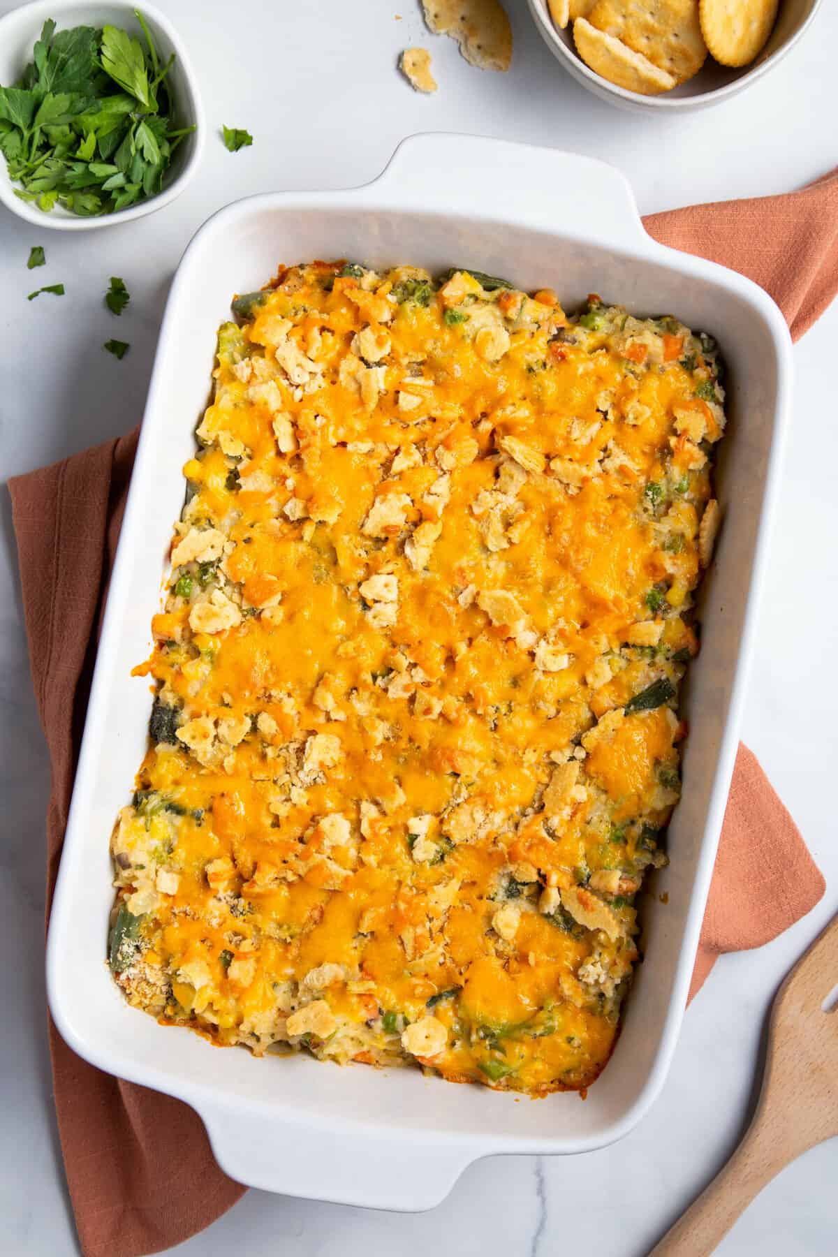 top down image of vegetable casserole