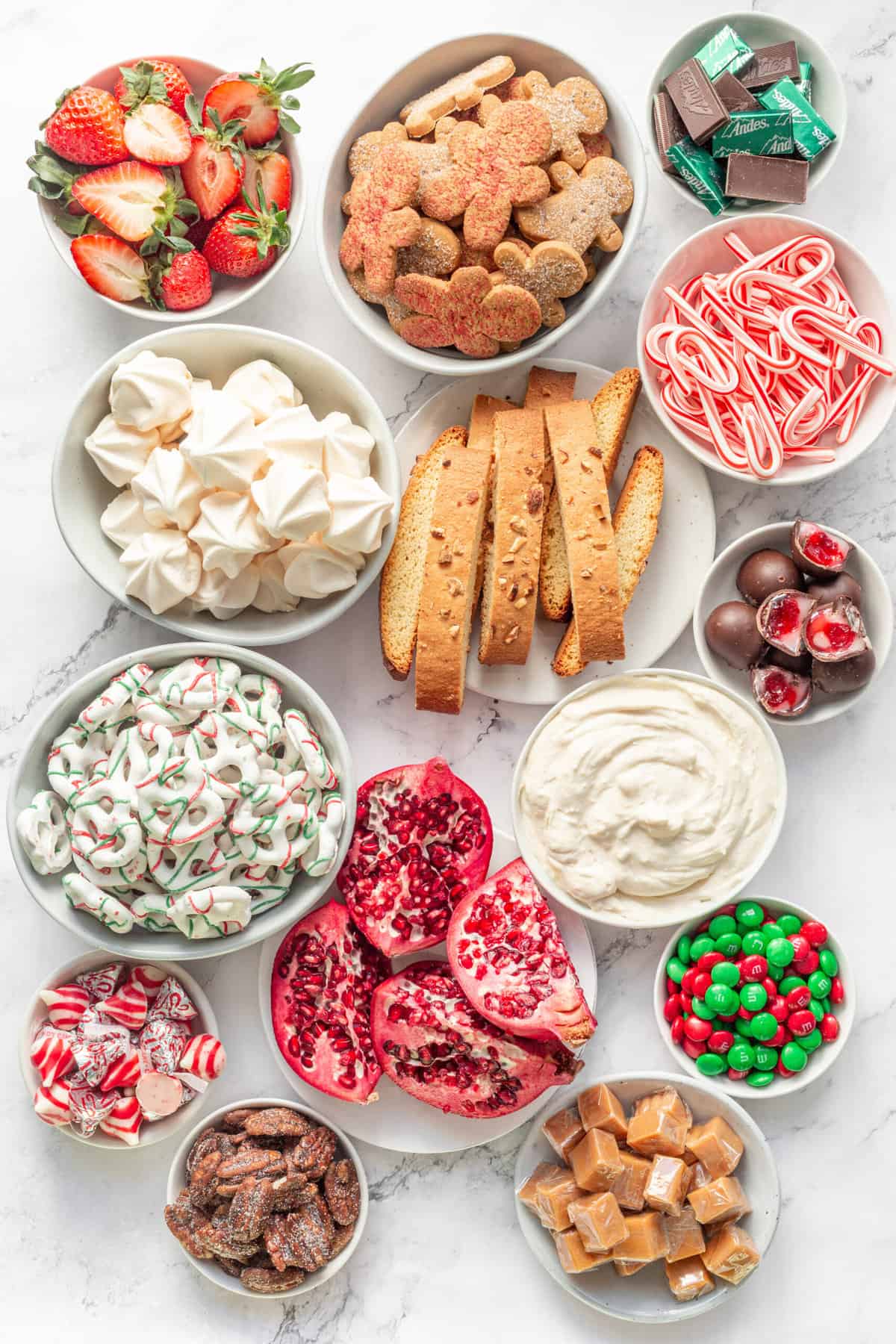 ingredients needed to build a christmas dessert charcuterie board.