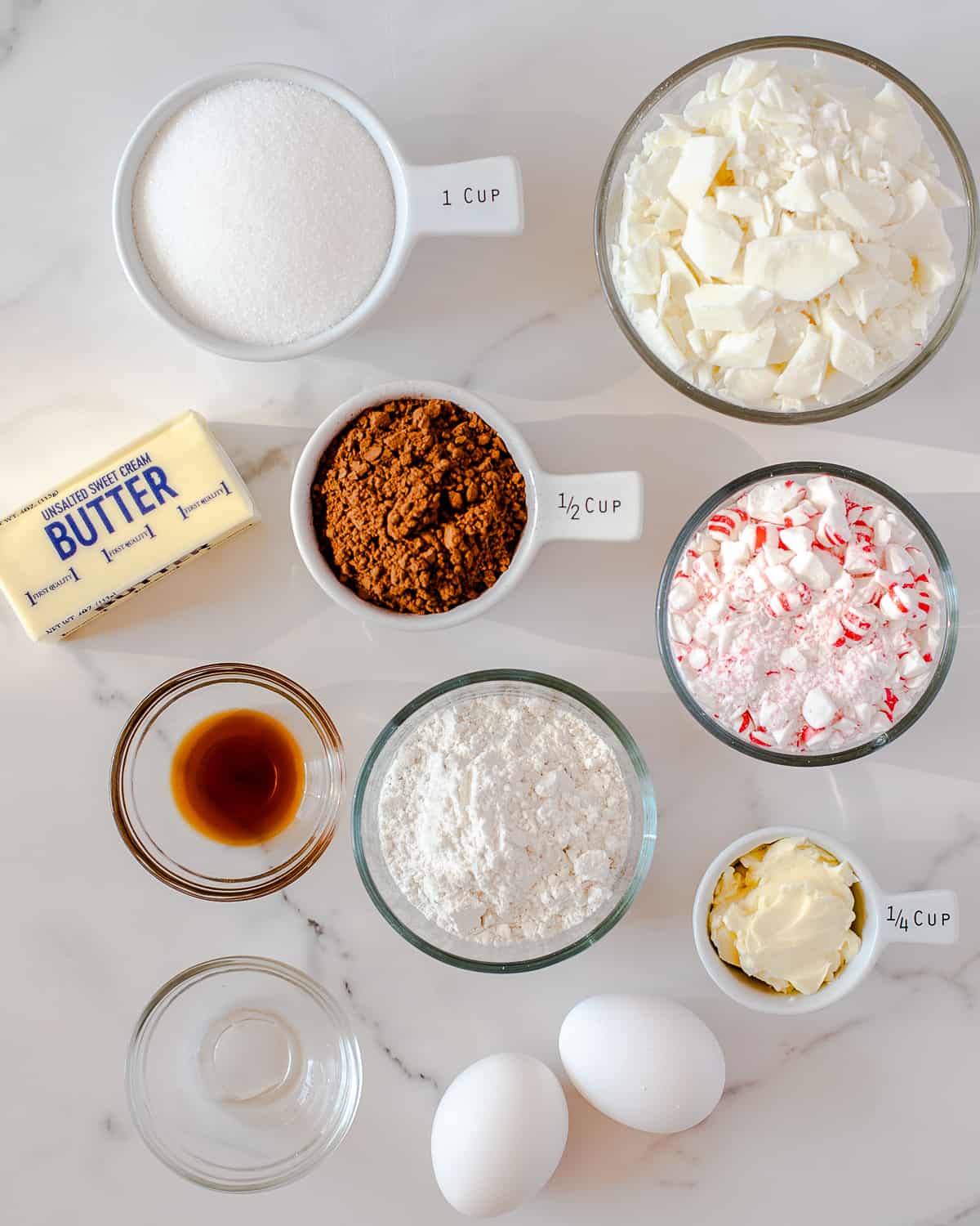 ingredients to make peppermint bark brownies