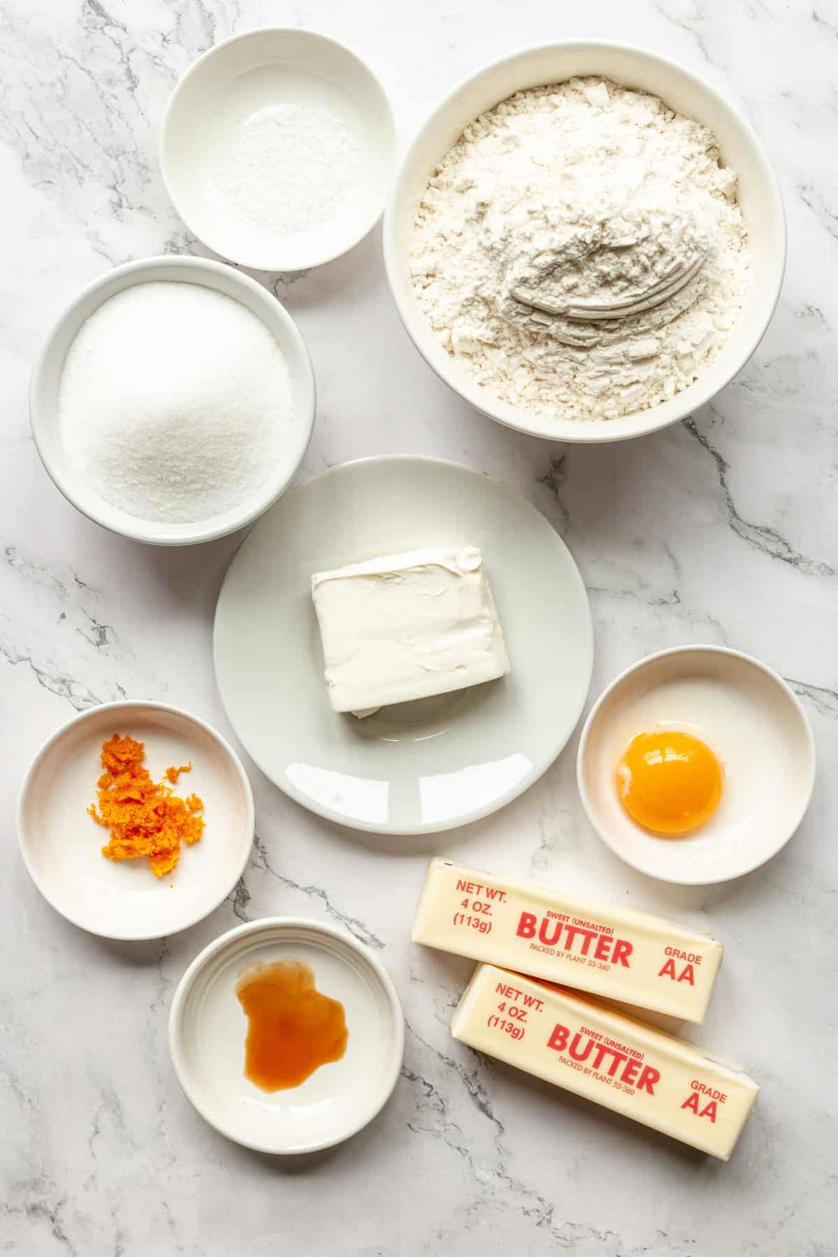 ingredients to make cream cheese spritz cookies