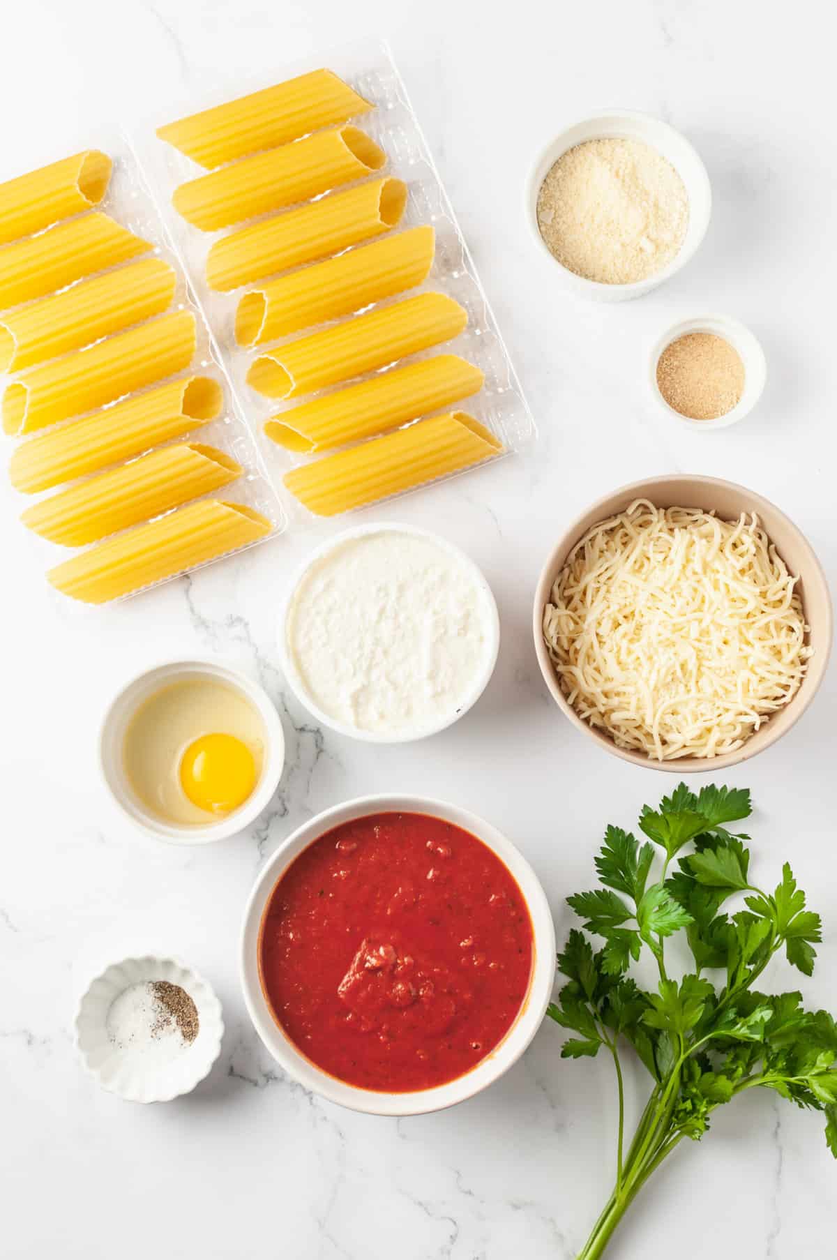 ingredients to make cheese manicotti