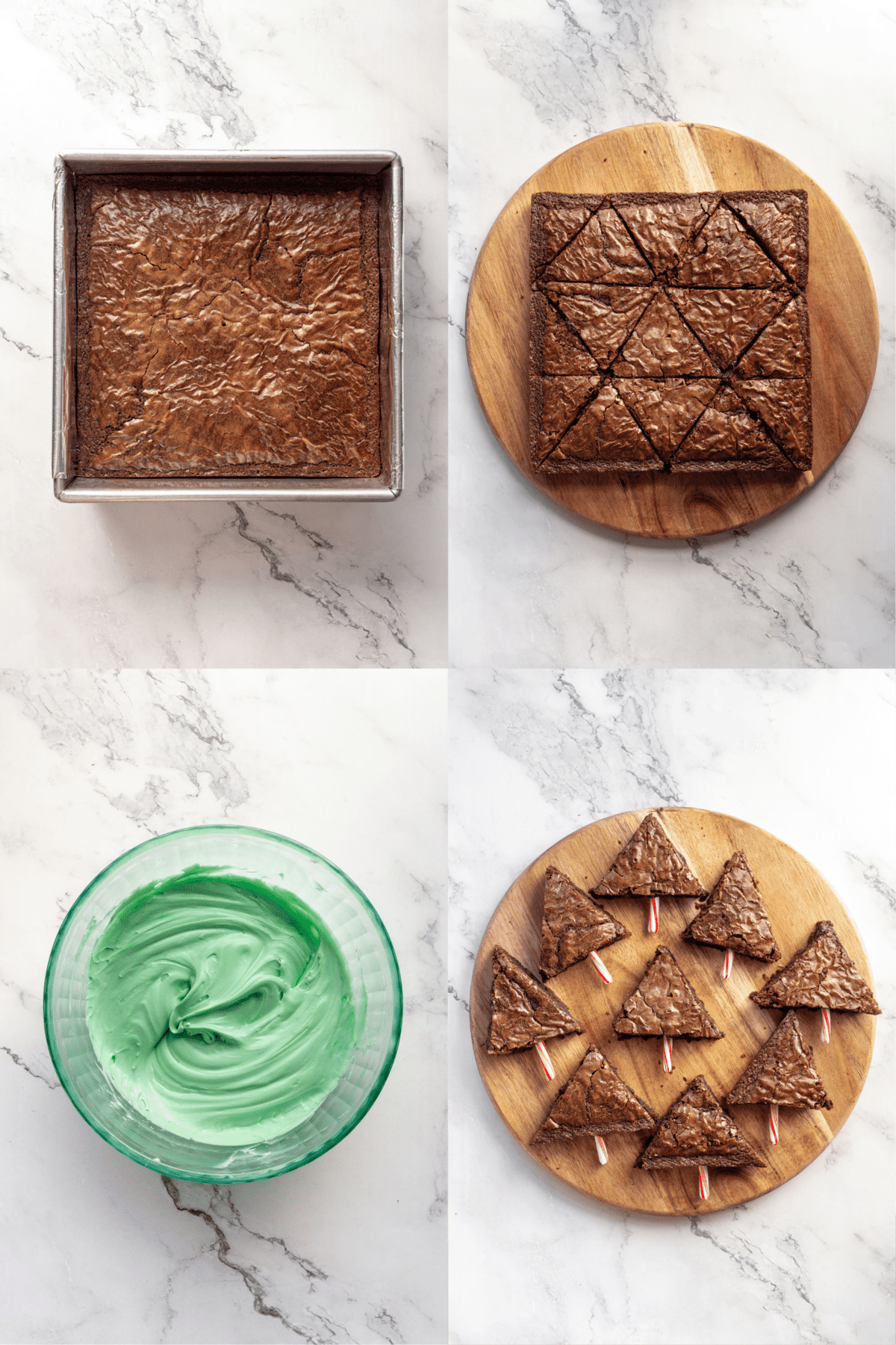 The steps to make Christmas tree brownies are shown in a grid.