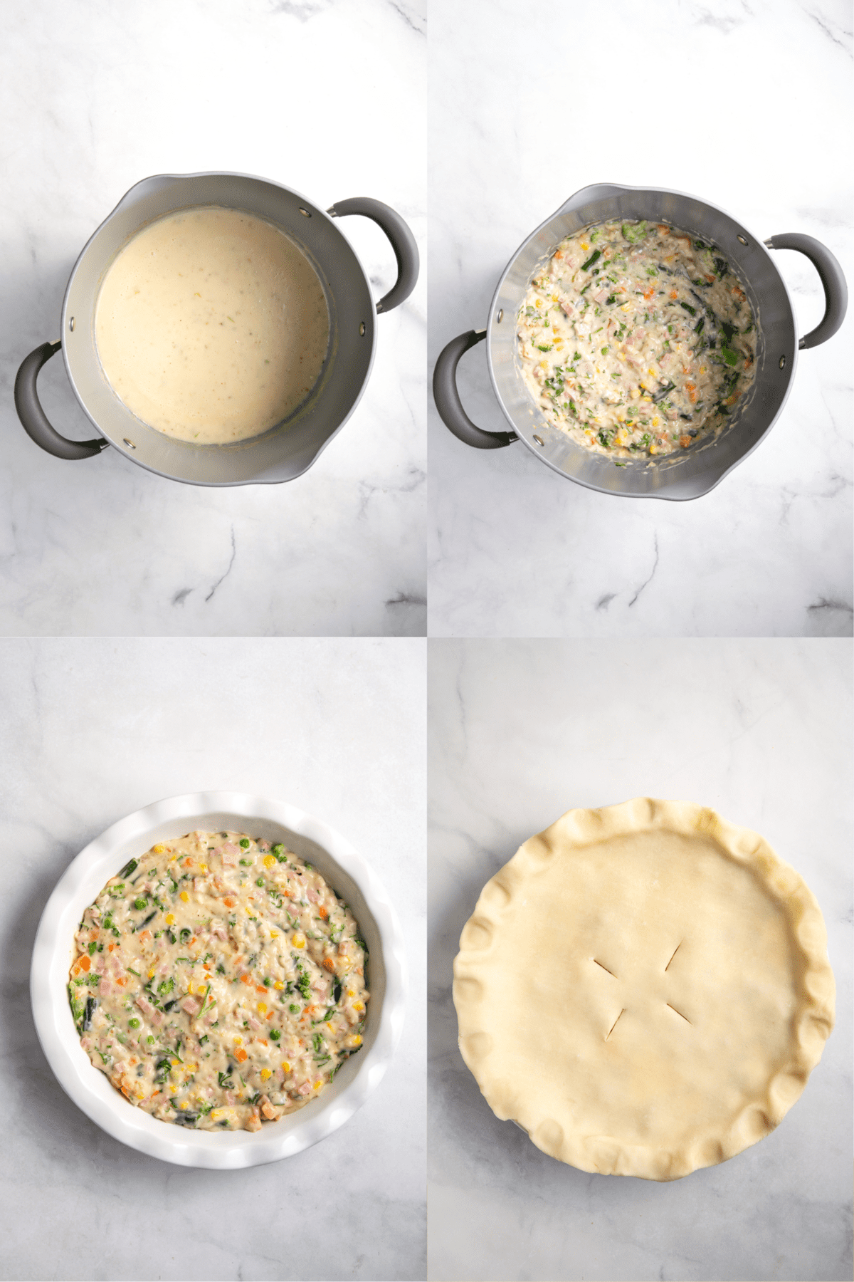 steps to make hot ham pie.