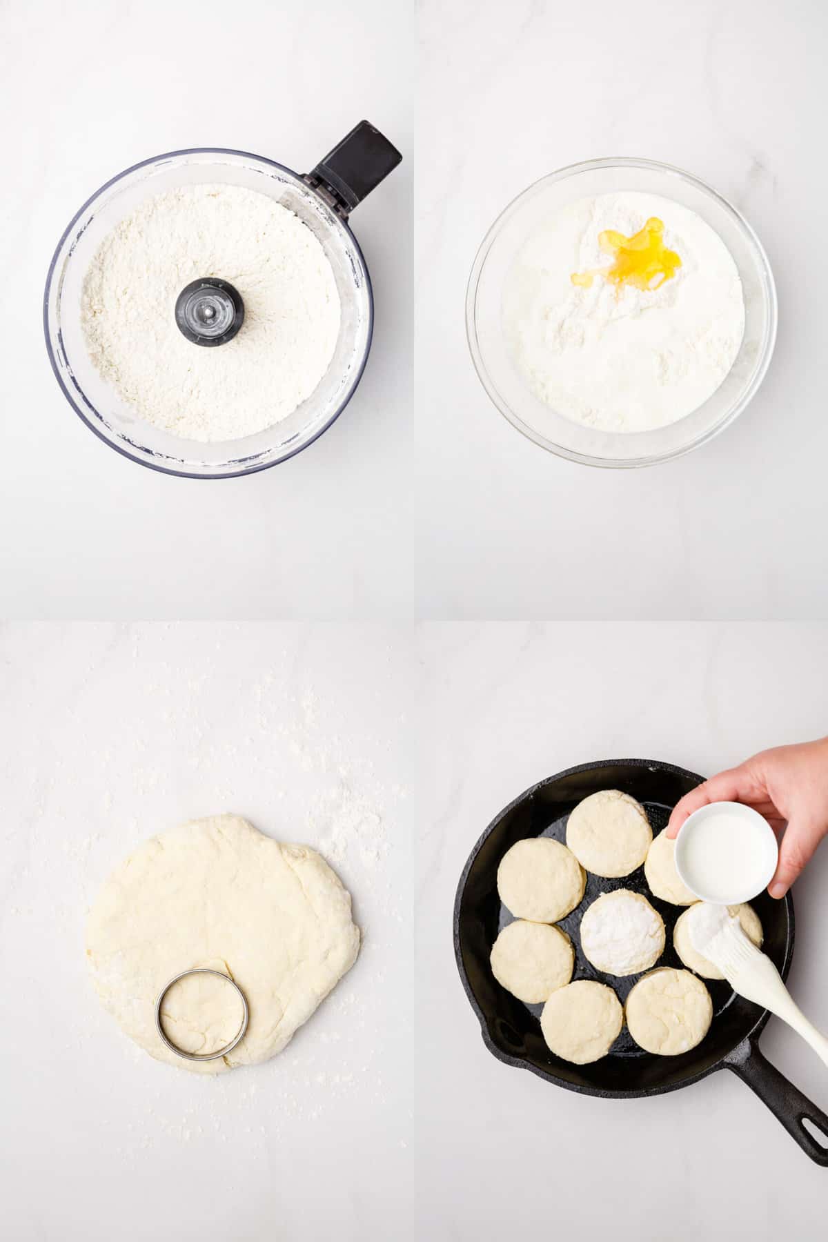 A photo grid of the steps to make buttermilk biscuits.