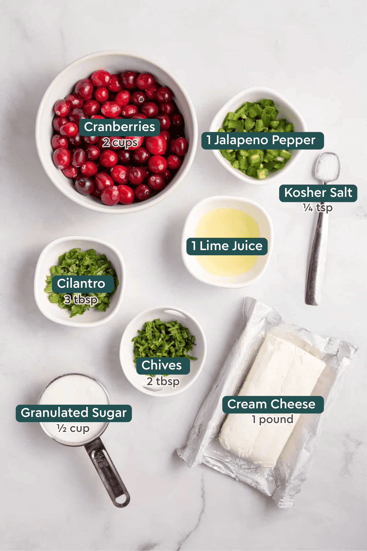 labeled ingredients for jalapeno dip.