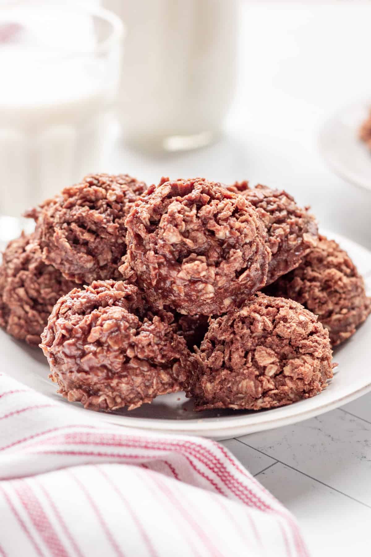 A plate of no-bake cookies without peanut butter.