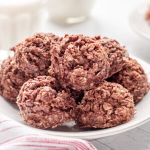 A plate of no-bake cookies without peanut butter.