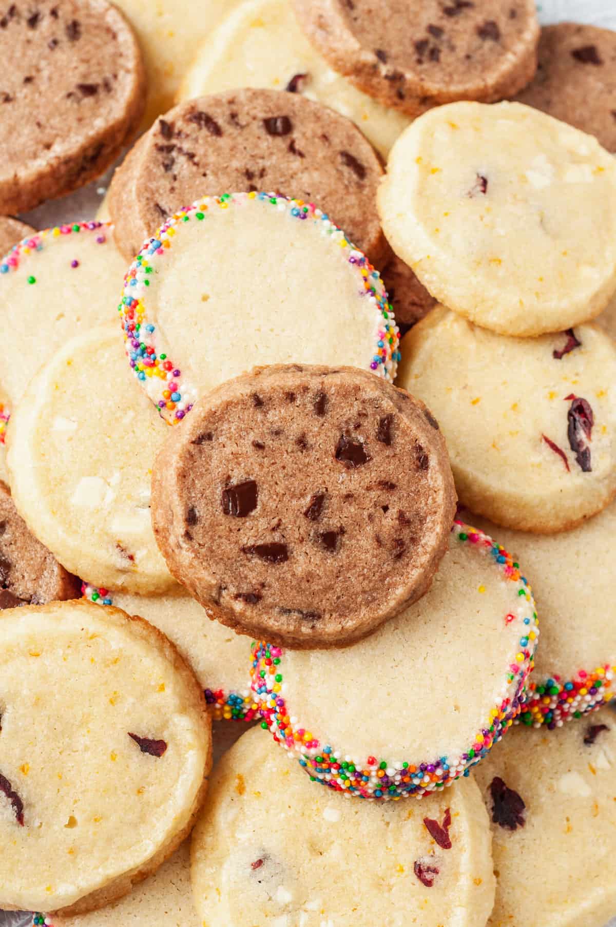 close up top down image of a variety of icebox cookies