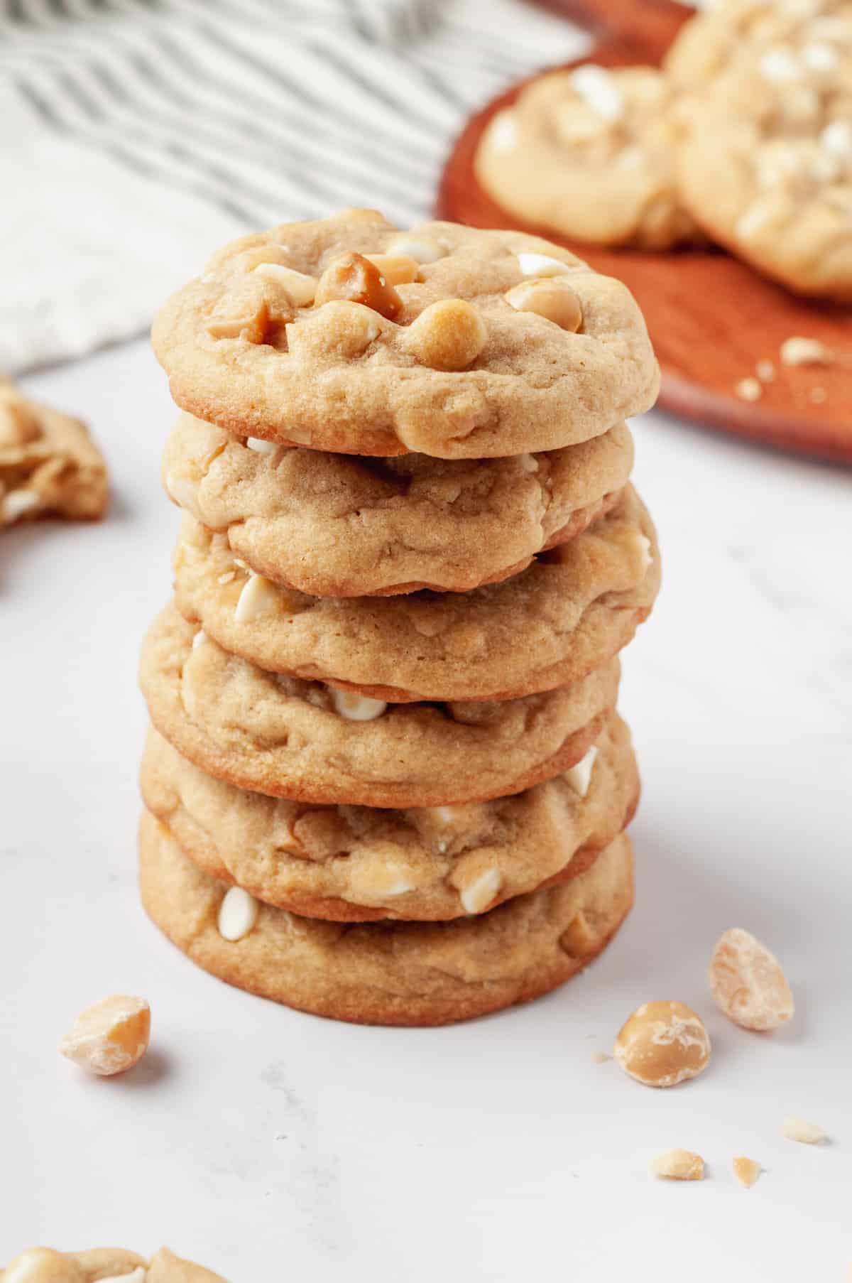 stack of six macadamia nut cookies