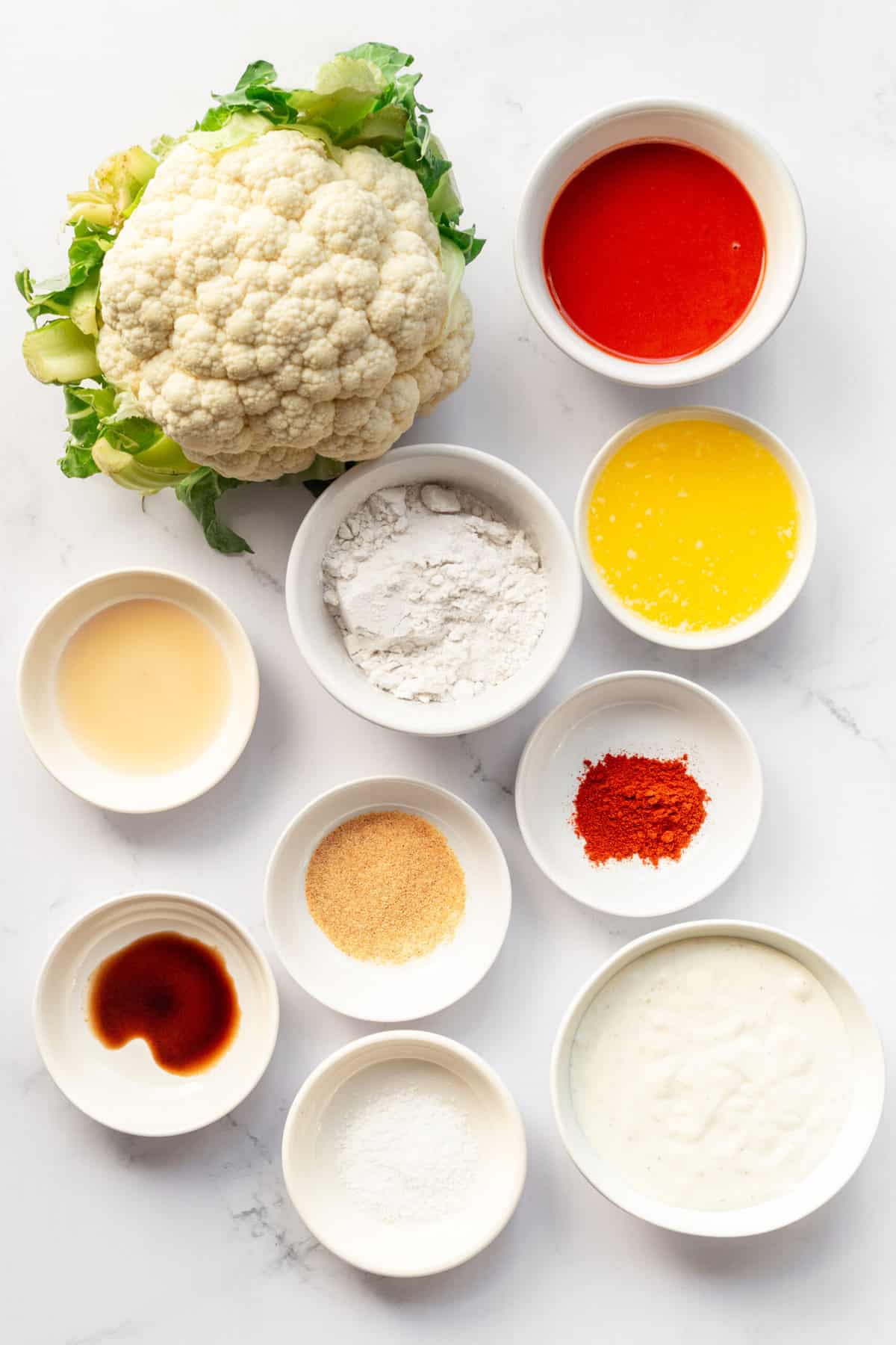 ingredients to make air fried buffalo cauliflower