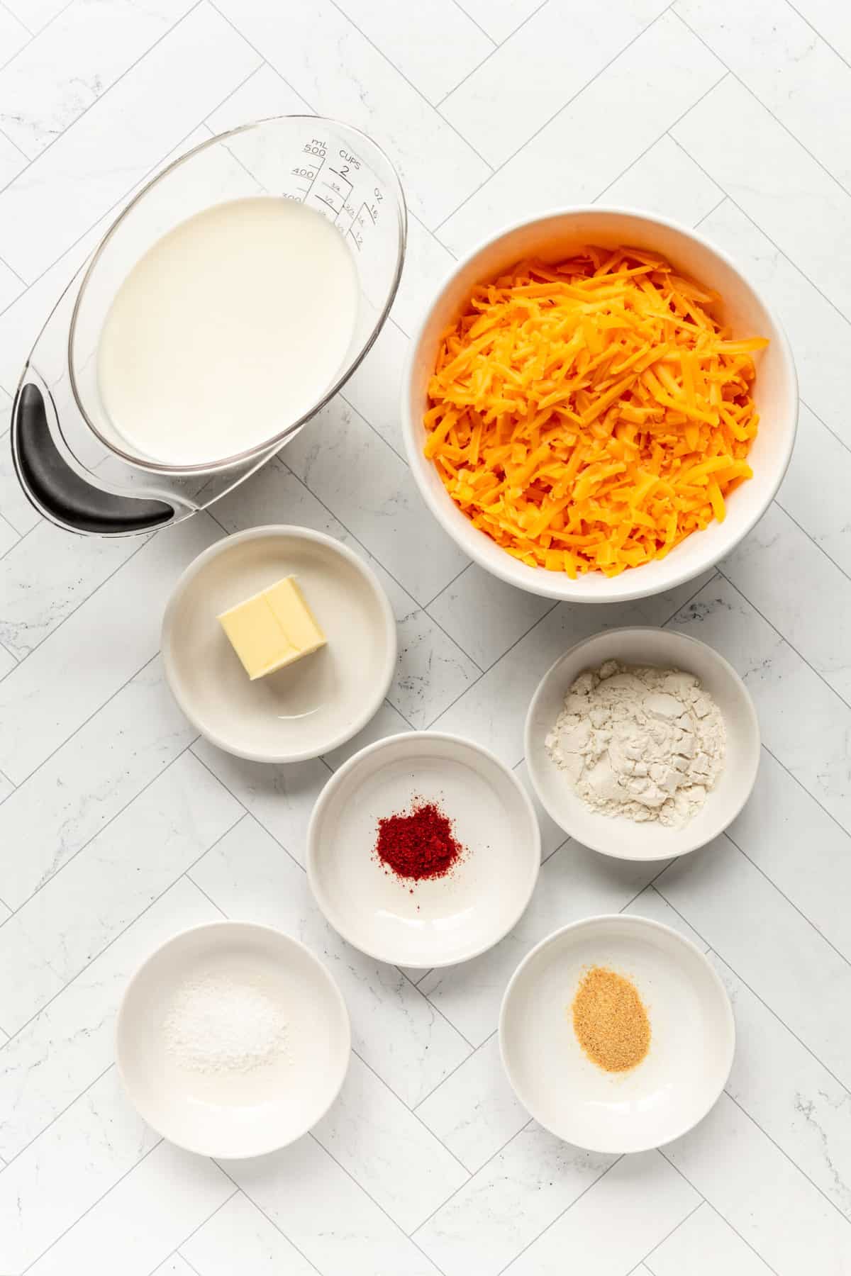 ingredients to make pretzel cheese dip.