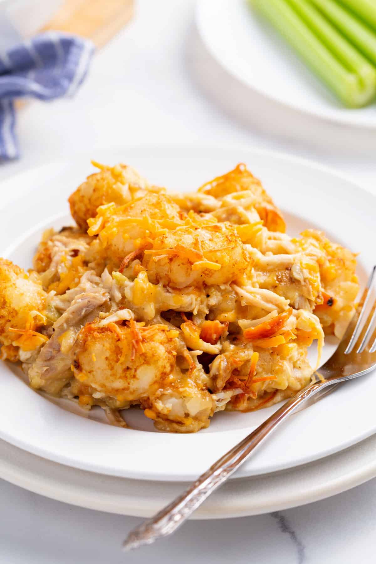 plate of a serving of chicken tater tot casserole