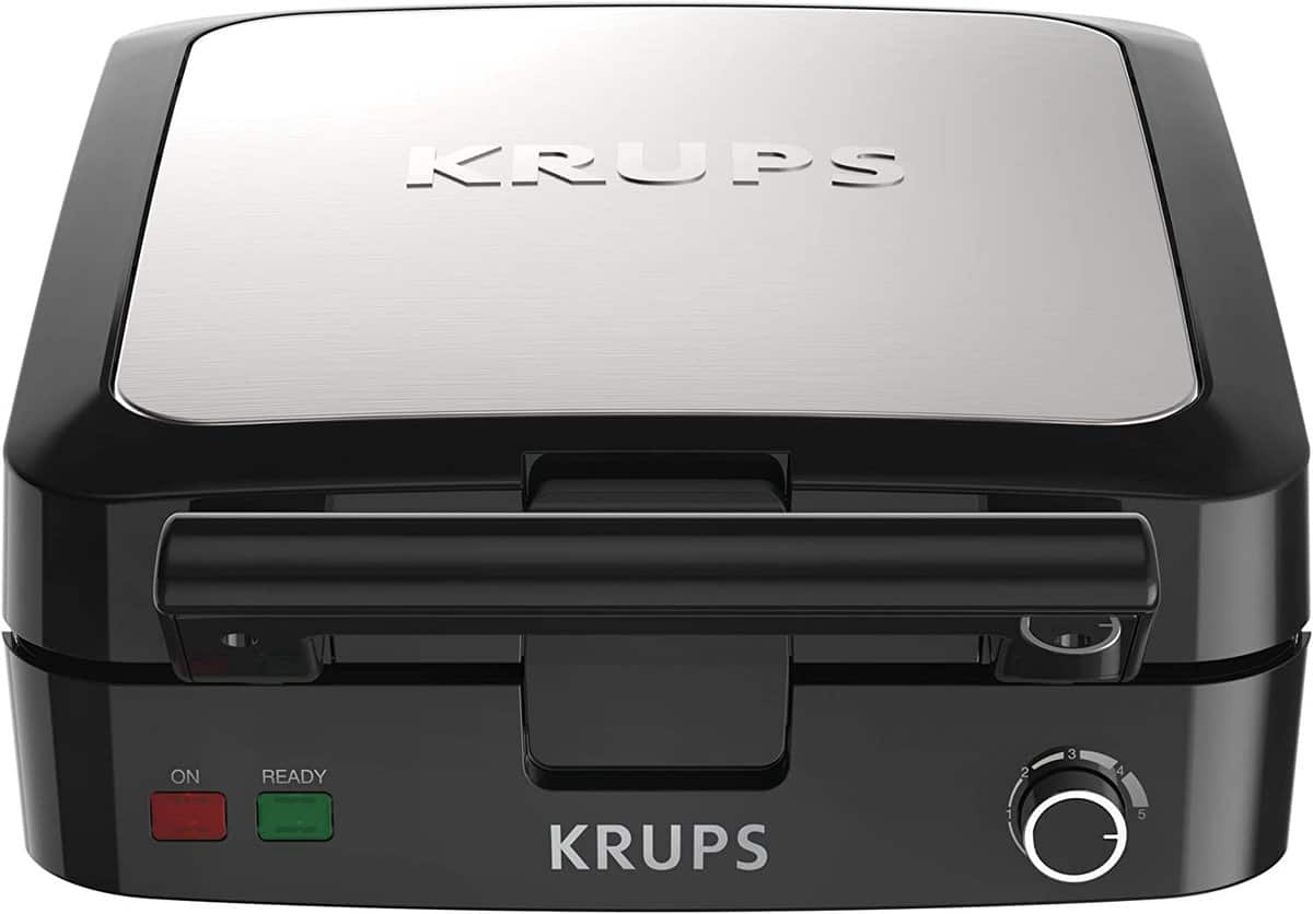 Best Waffle Maker for Families: Krups Adjustable Temperature Waffle Maker with Removable Plates. 
