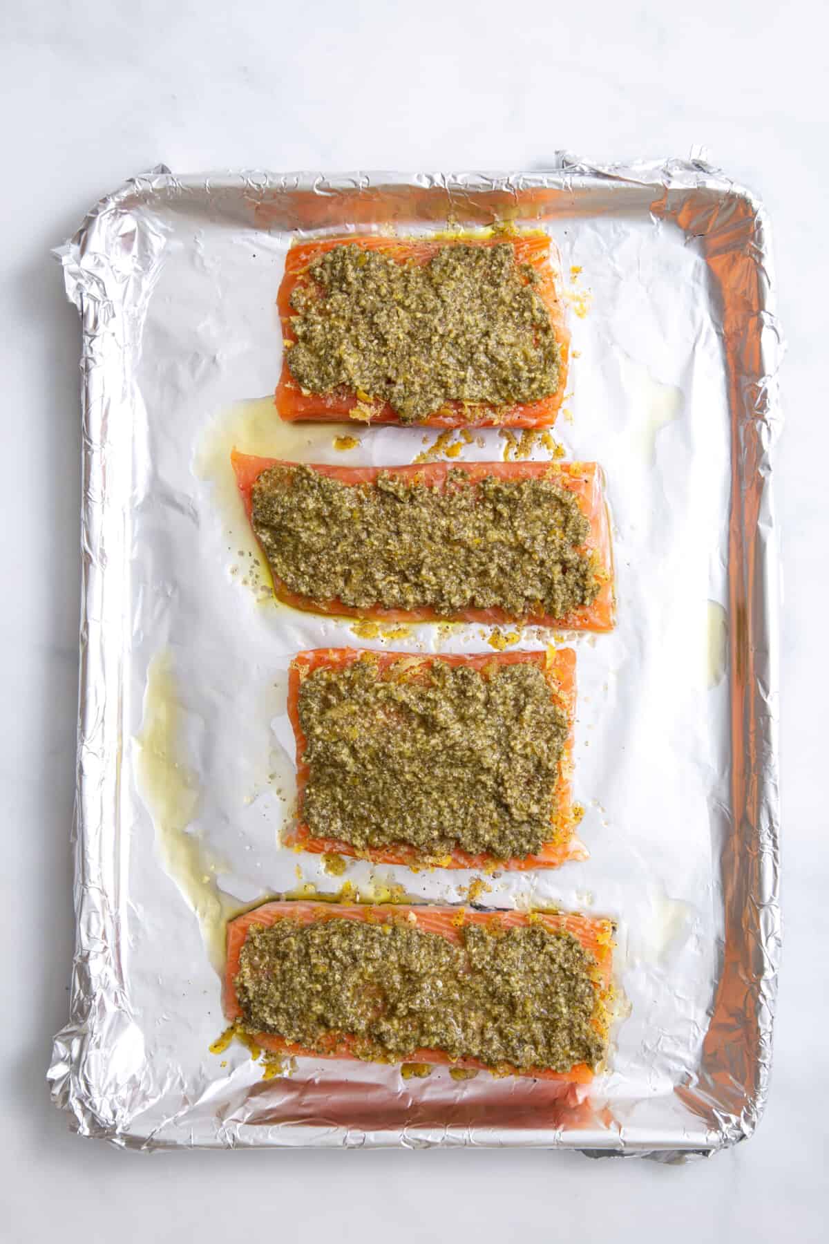 step 3 to make panko pesto crusted salmon.