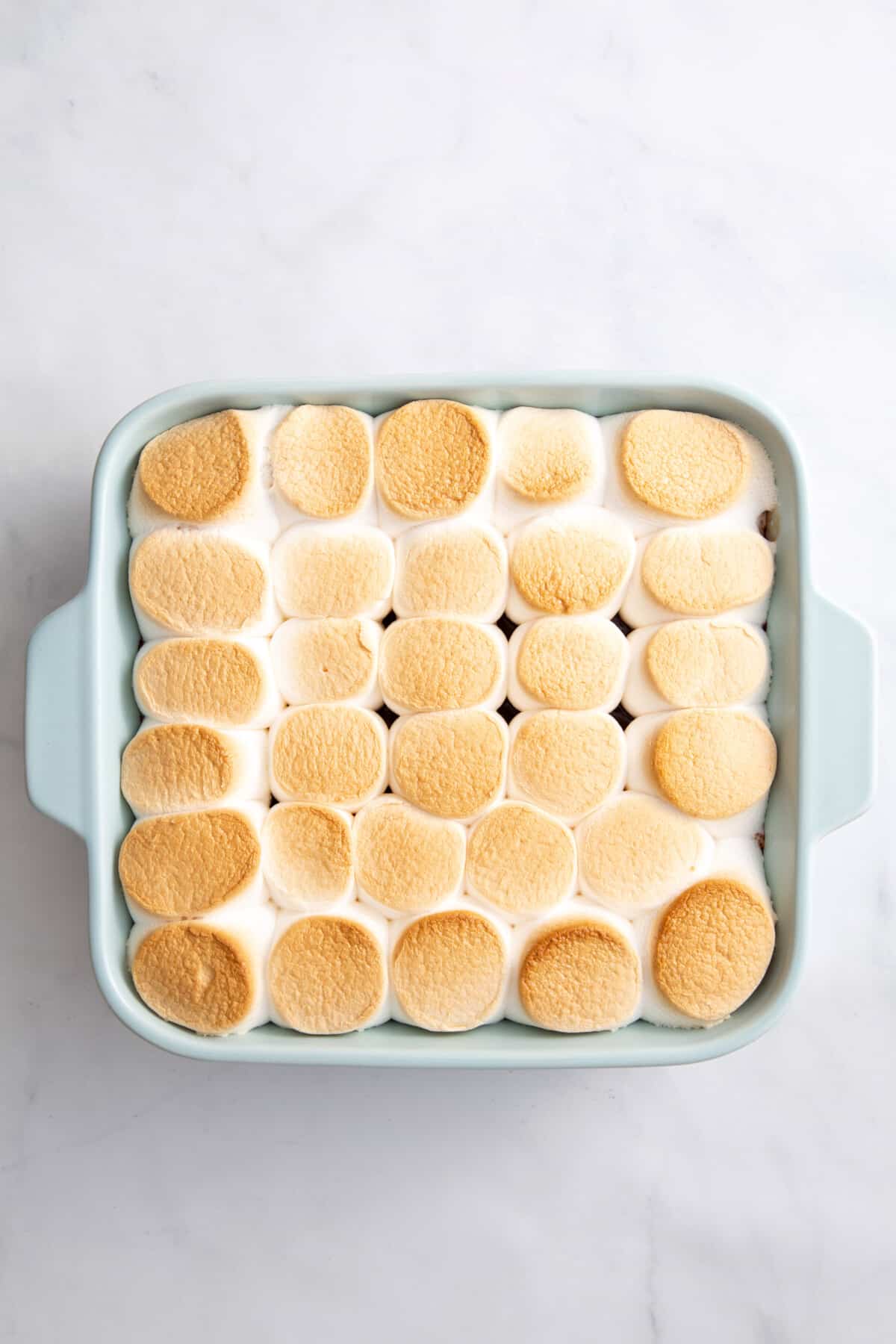 step 4 to make s'mores dip, baked s'mores dip.